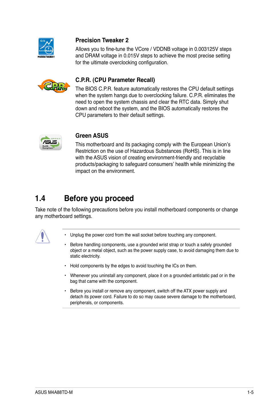 4 before you proceed, Before you proceed -5 | Asus M4A88TD-M/USB3 User Manual | Page 17 / 76