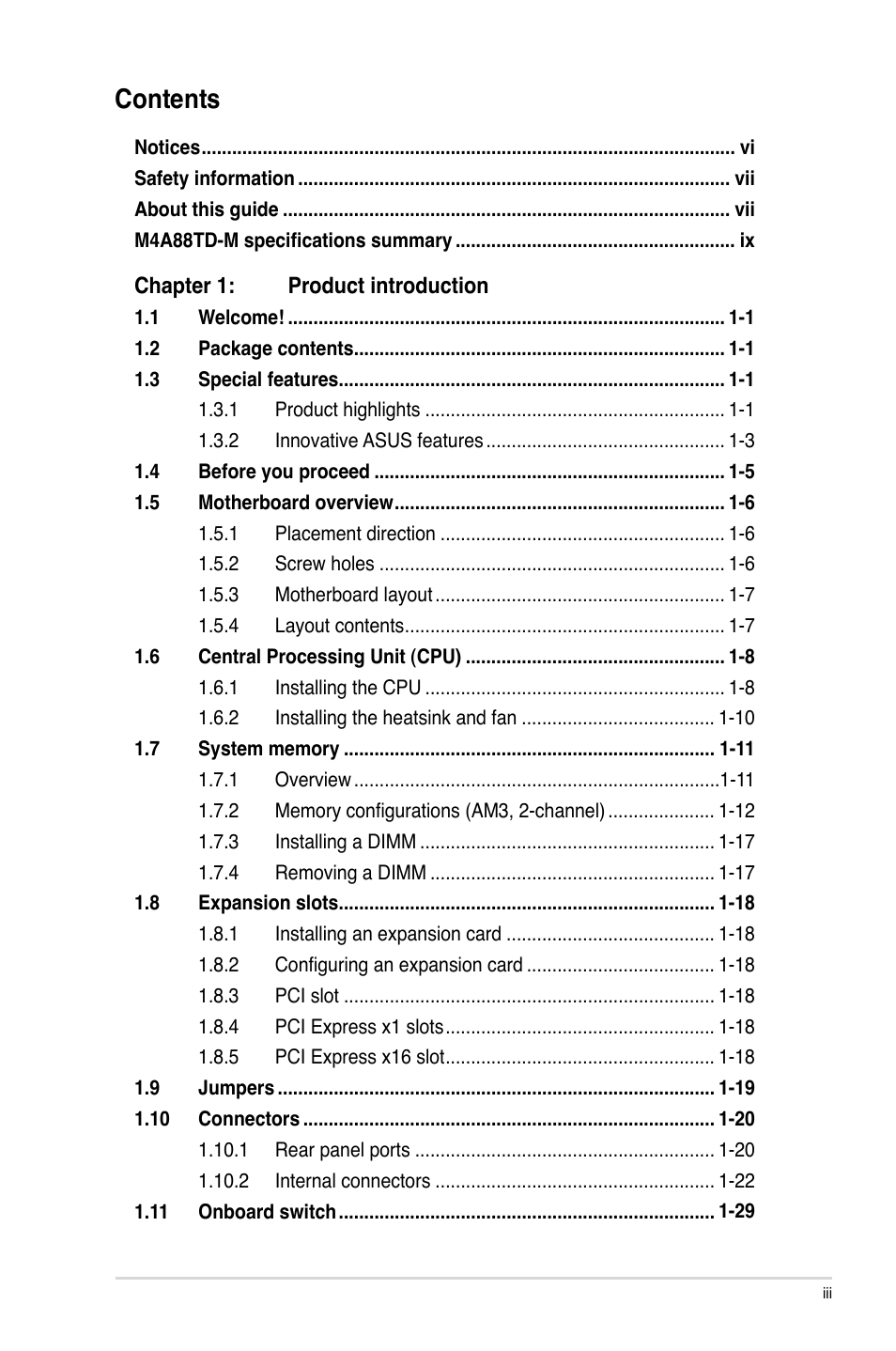 Asus M4A88TD-M/USB3 User Manual | Page 3 / 76