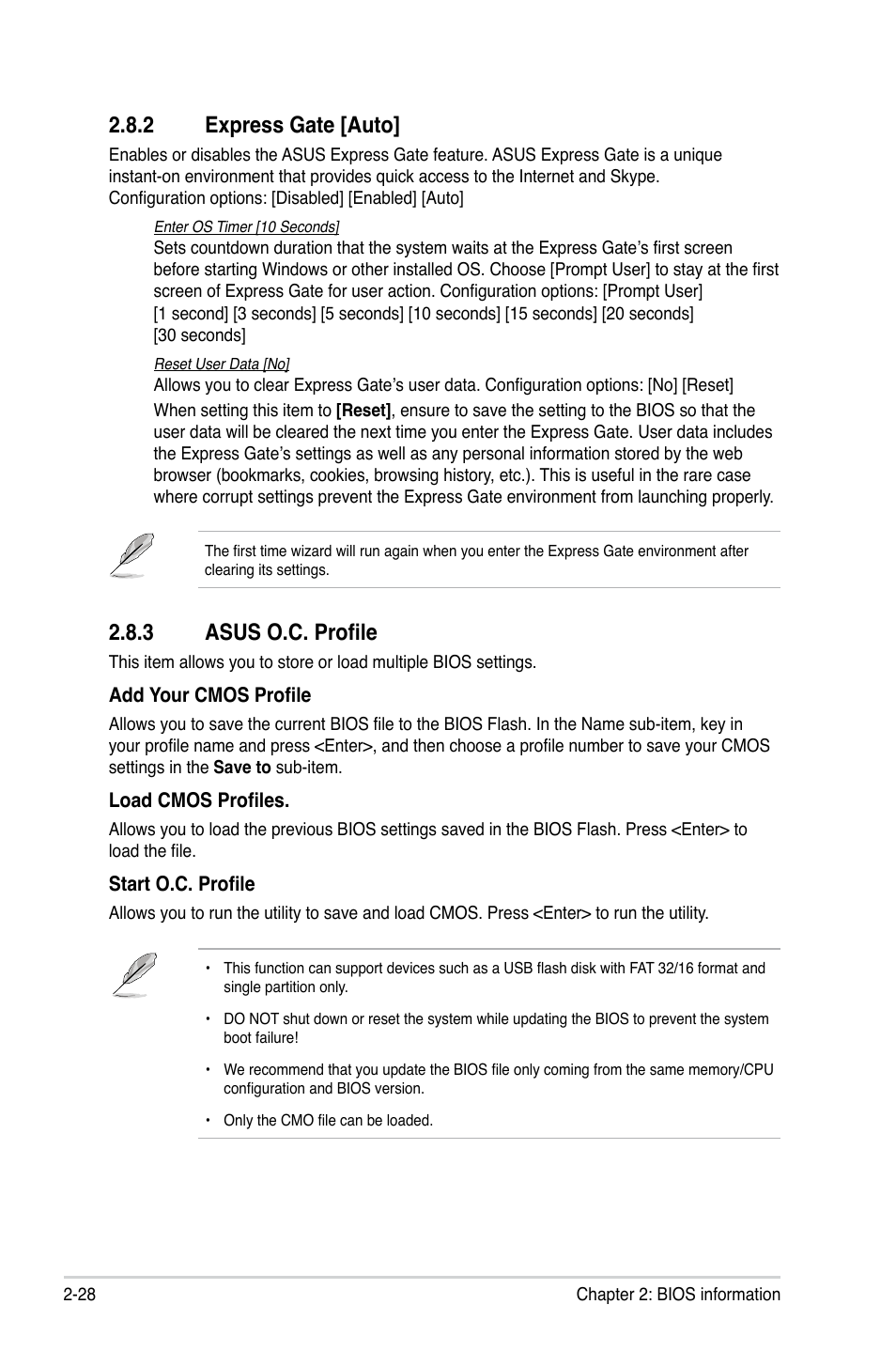 2 express gate, 3 asus o.c. profile, Express gate -28 | Asus o.c. profile -28, 2 express gate [auto | Asus M4A88TD-M/USB3 User Manual | Page 72 / 76