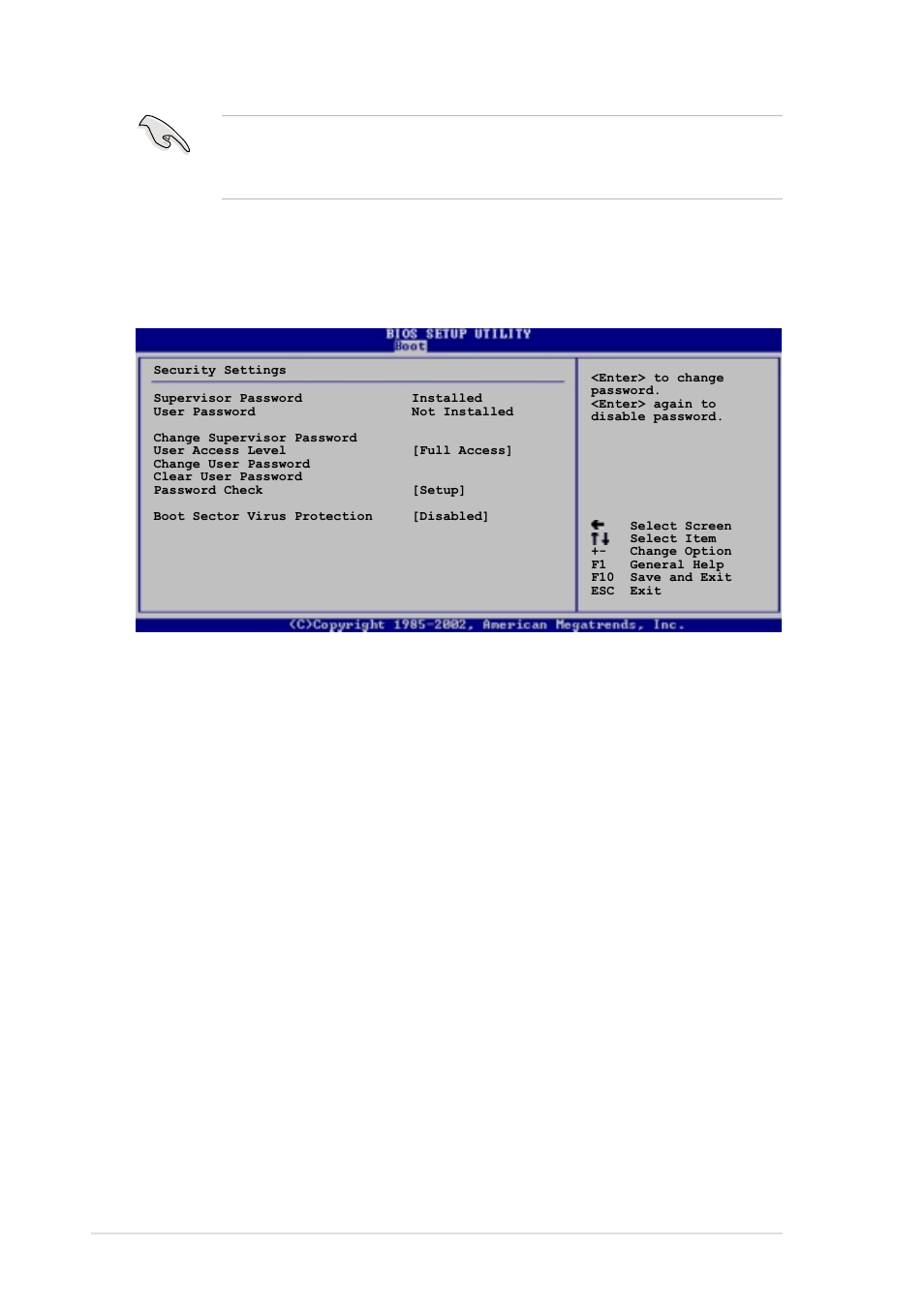 User access level (full access | Asus P4C800 Deluxe User Manual | Page 102 / 138