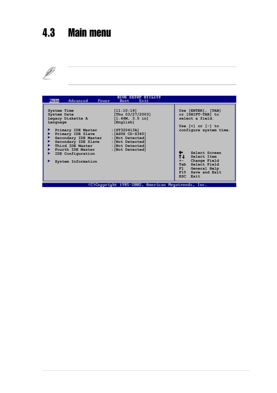 3 main menu, 4 language [english | Asus P4C800 Deluxe User Manual | Page 75 / 138