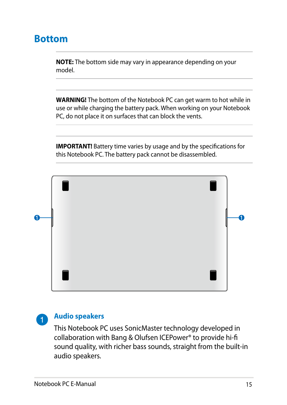 Bottom | Asus UX31LA User Manual | Page 15 / 112