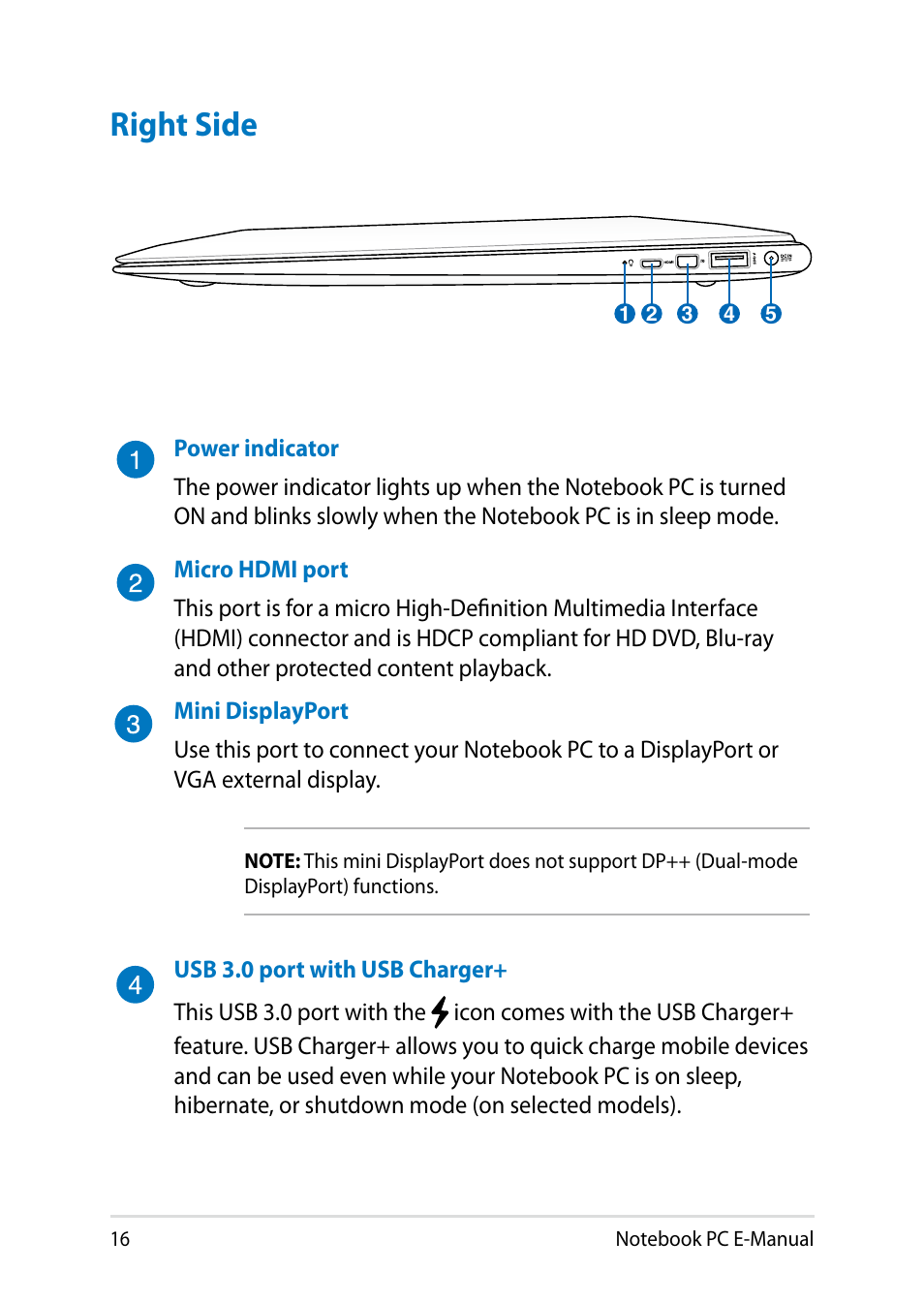 Right side | Asus UX31LA User Manual | Page 16 / 112