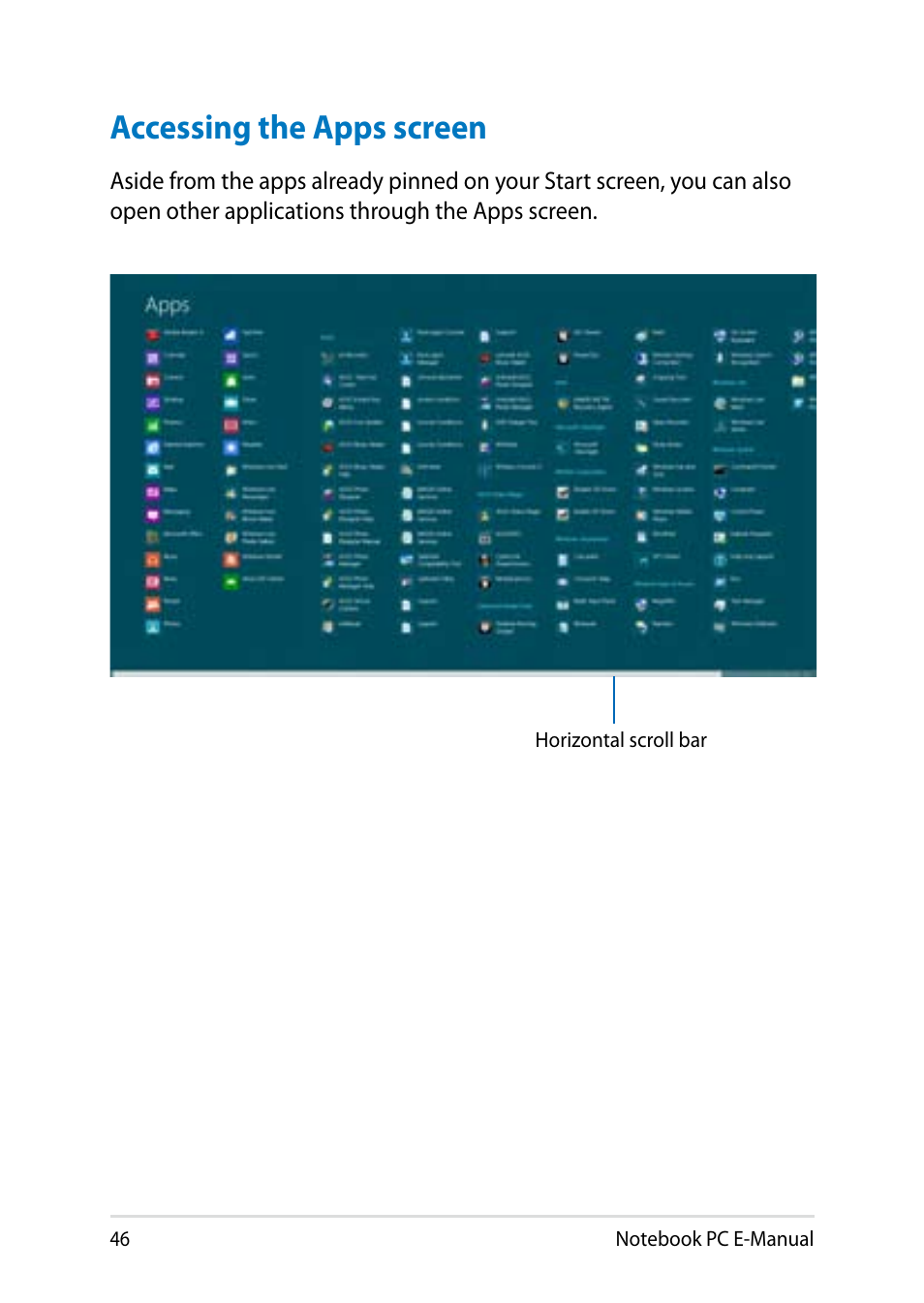 Accessing the apps screen | Asus UX31LA User Manual | Page 46 / 112