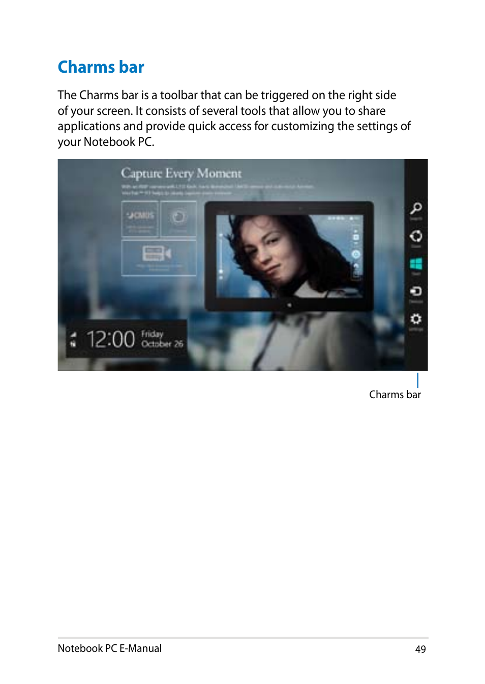 Charms bar | Asus UX31LA User Manual | Page 49 / 112