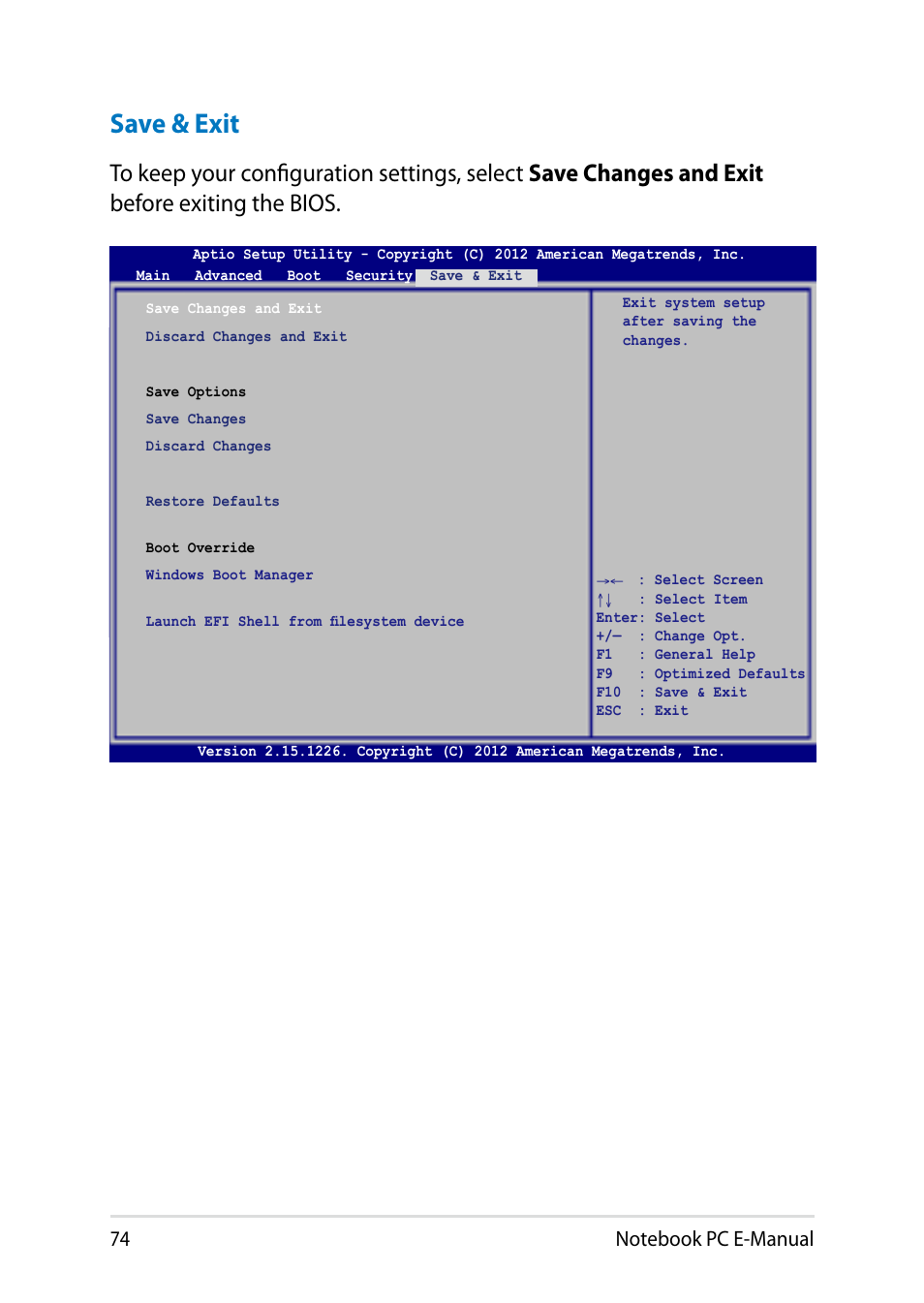 Save & exit | Asus UX31LA User Manual | Page 74 / 112