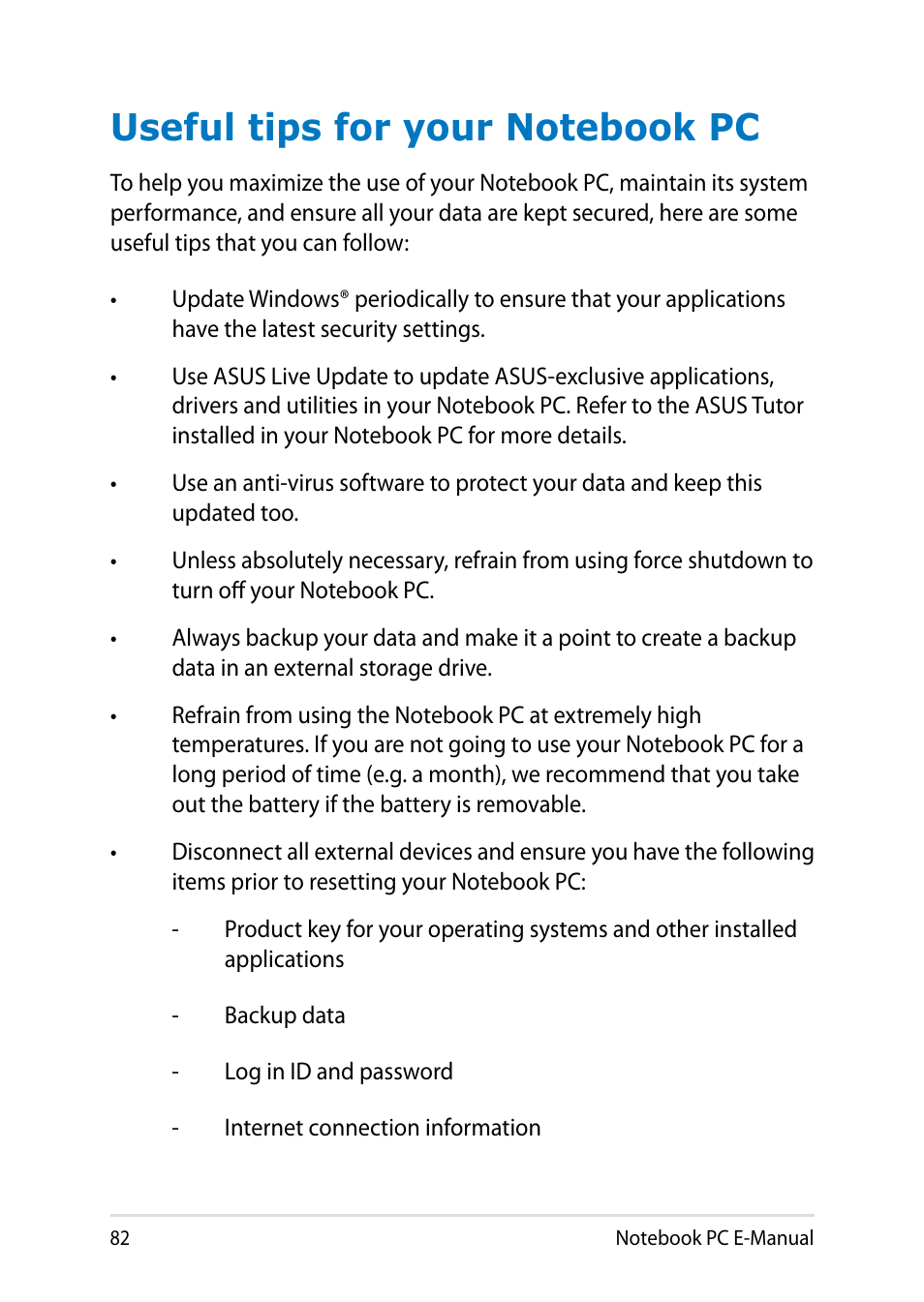 Useful tips for your notebook pc | Asus UX31LA User Manual | Page 82 / 112