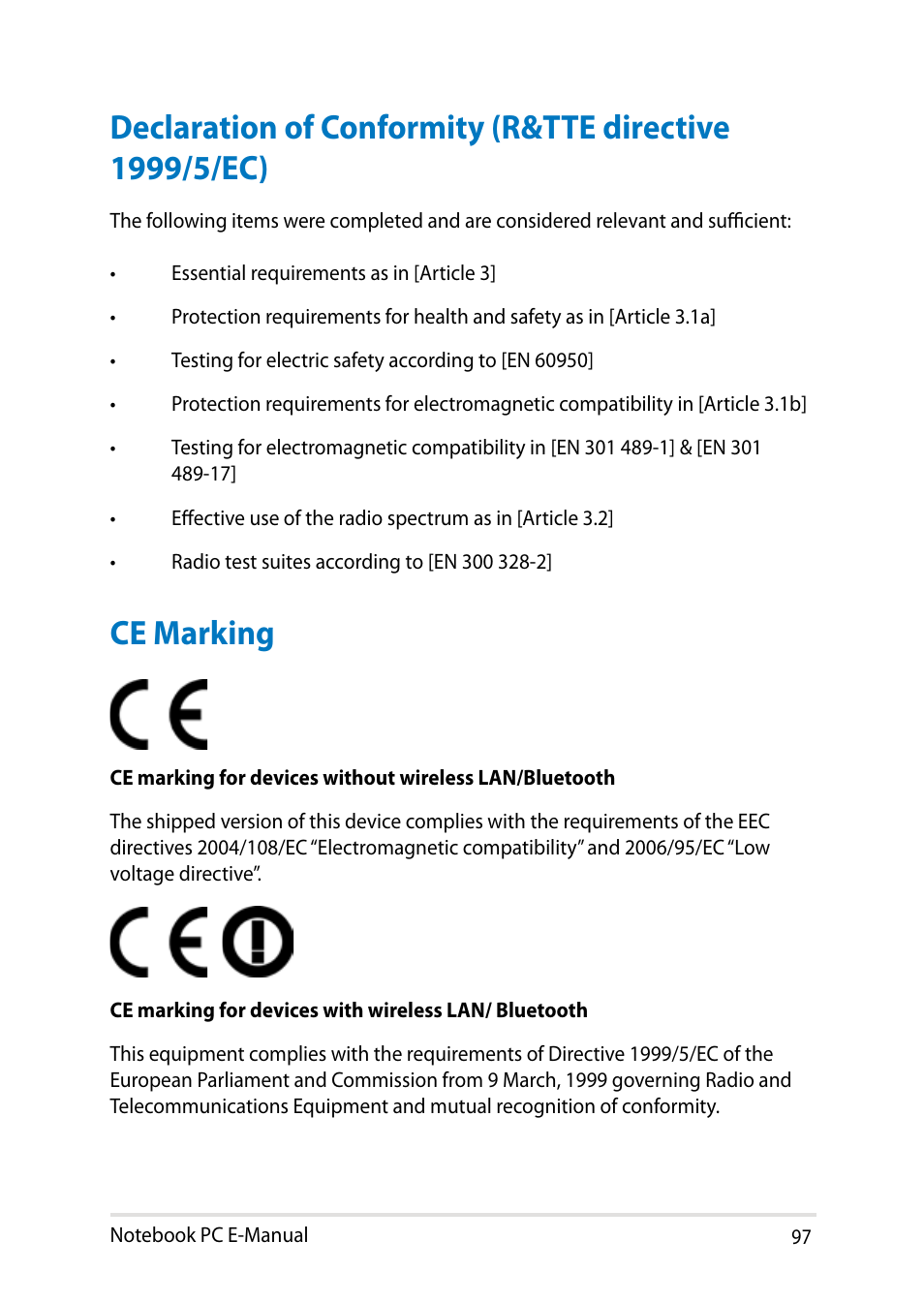 Ce marking | Asus UX31LA User Manual | Page 97 / 112