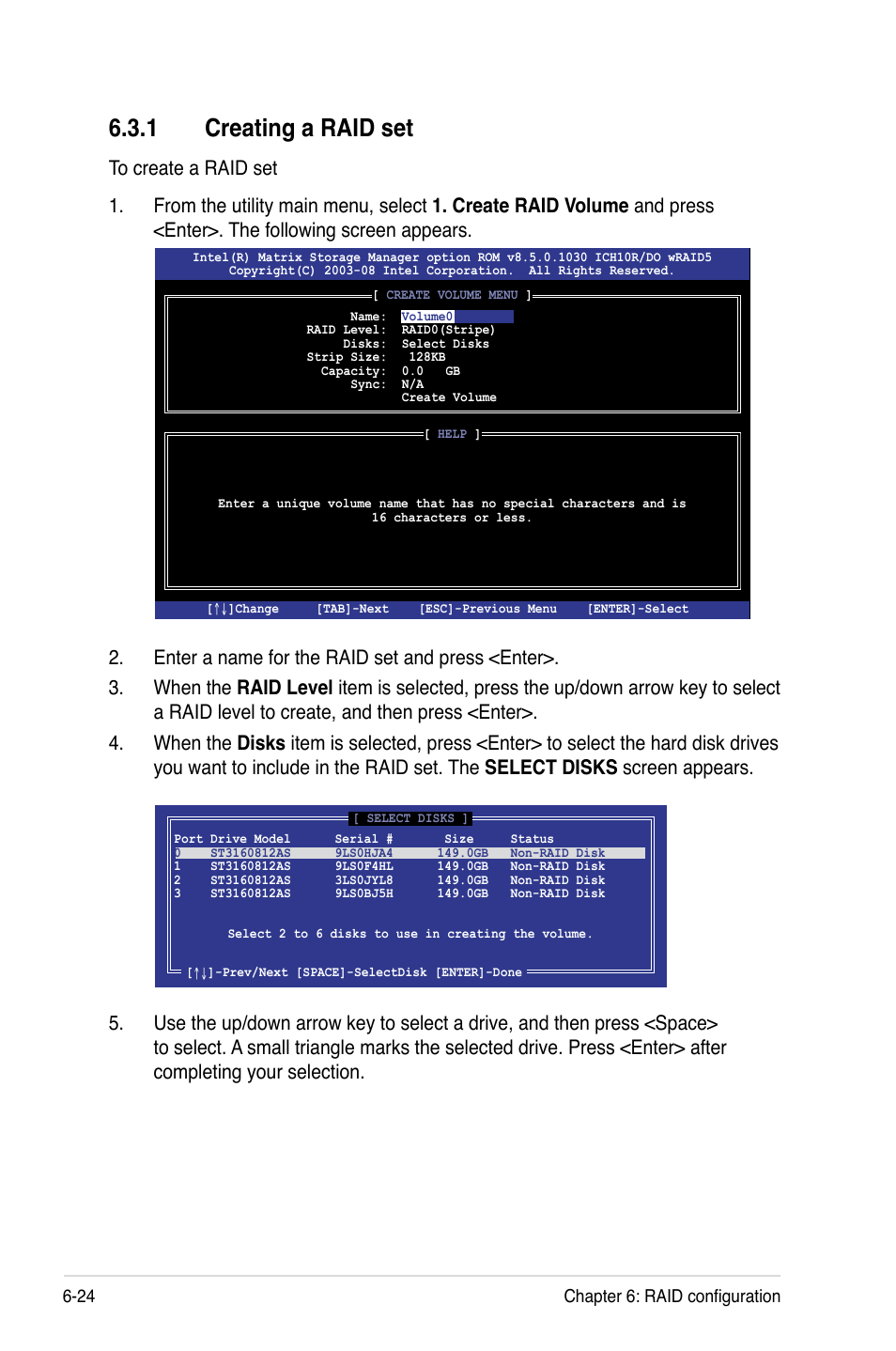 1 creating a raid set, Creating a raid set -24 | Asus RS500-E6/PS4 User Manual | Page 116 / 144