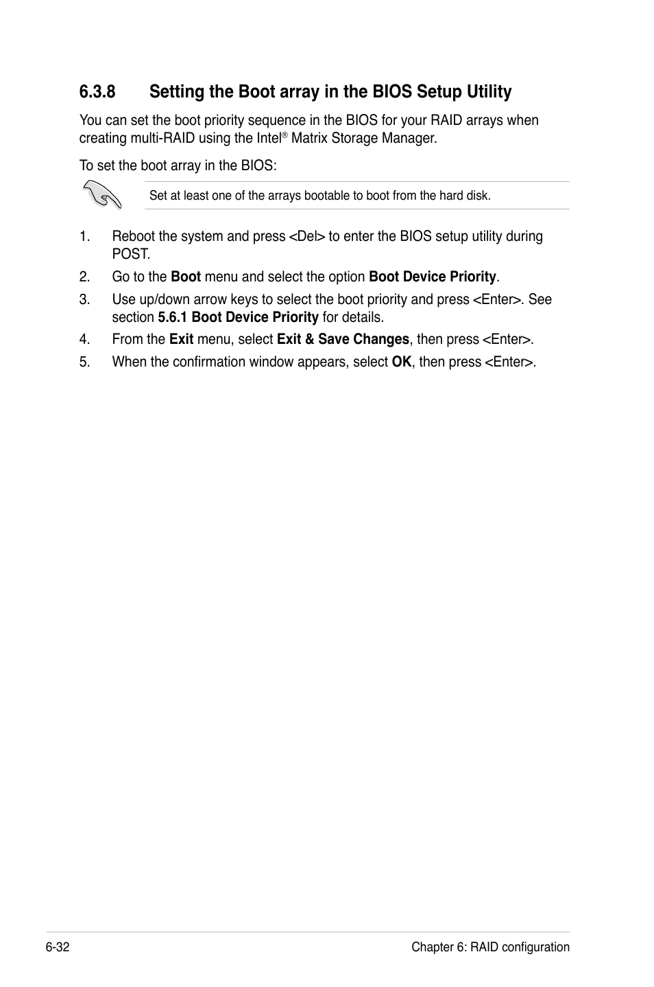 8 setting the boot array in the bios setup utility | Asus RS500-E6/PS4 User Manual | Page 124 / 144