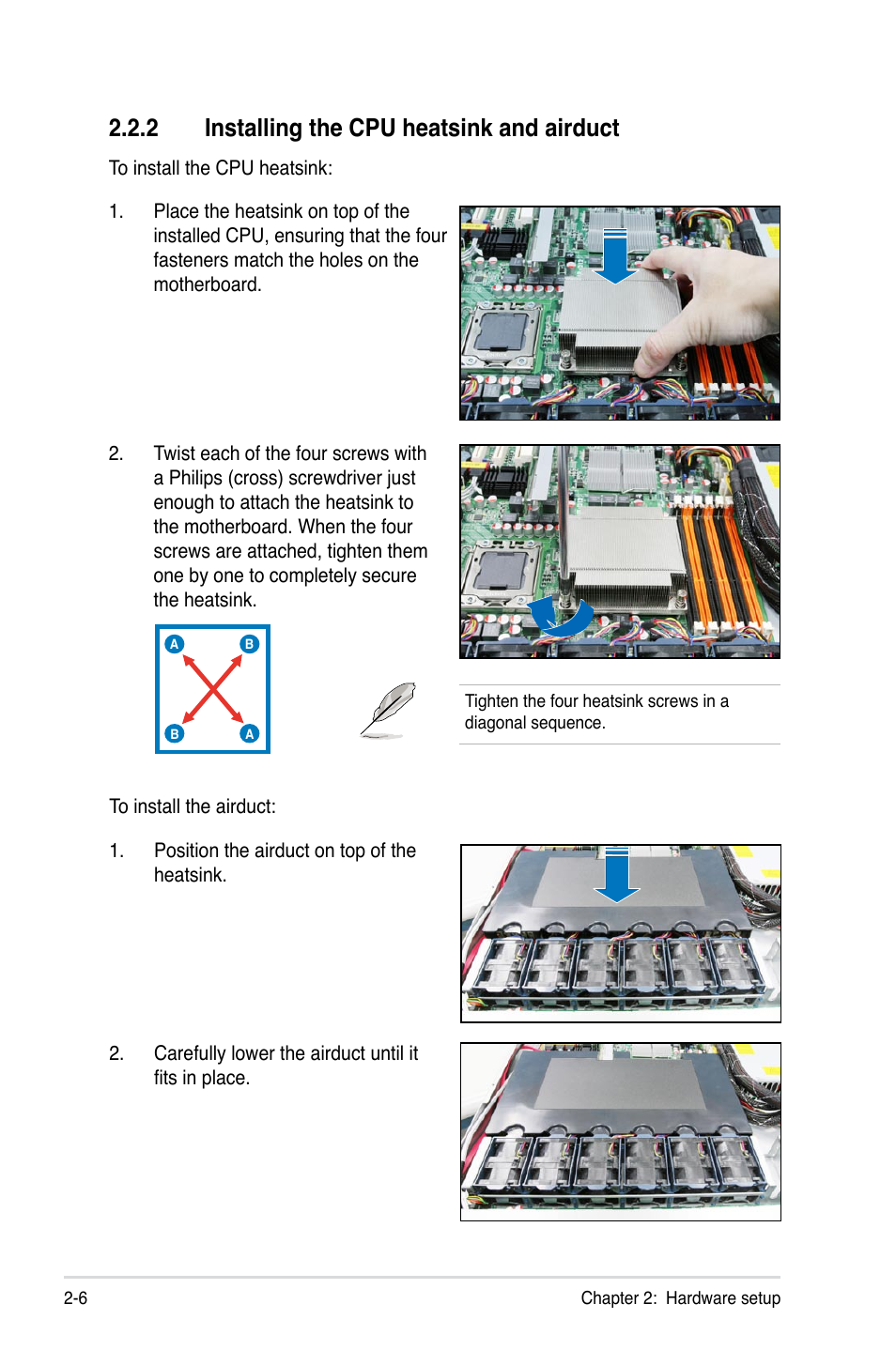 2 installing the cpu heatsink and airduct, Installing the cpu heatsink and airduct -6 | Asus RS500-E6/PS4 User Manual | Page 24 / 144