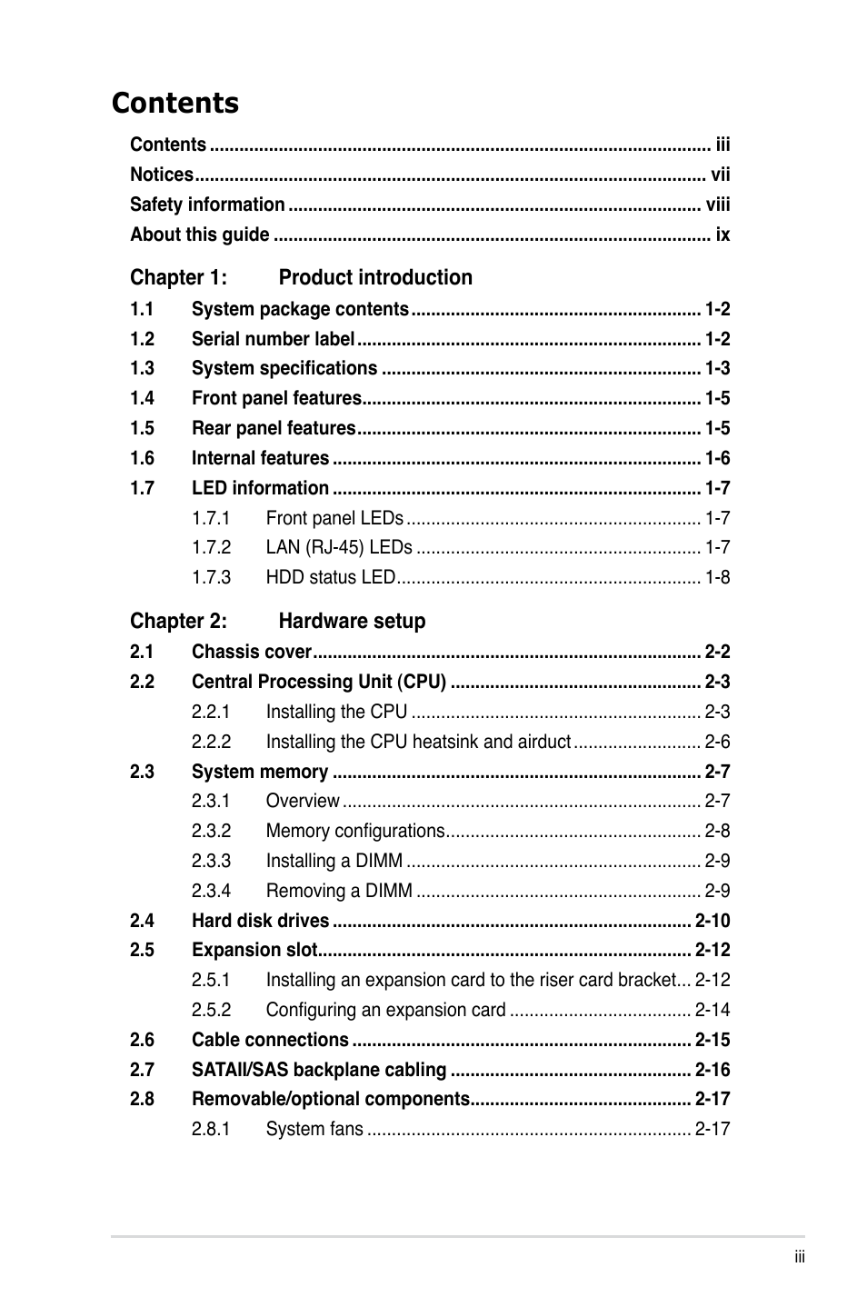 Asus RS500-E6/PS4 User Manual | Page 3 / 144