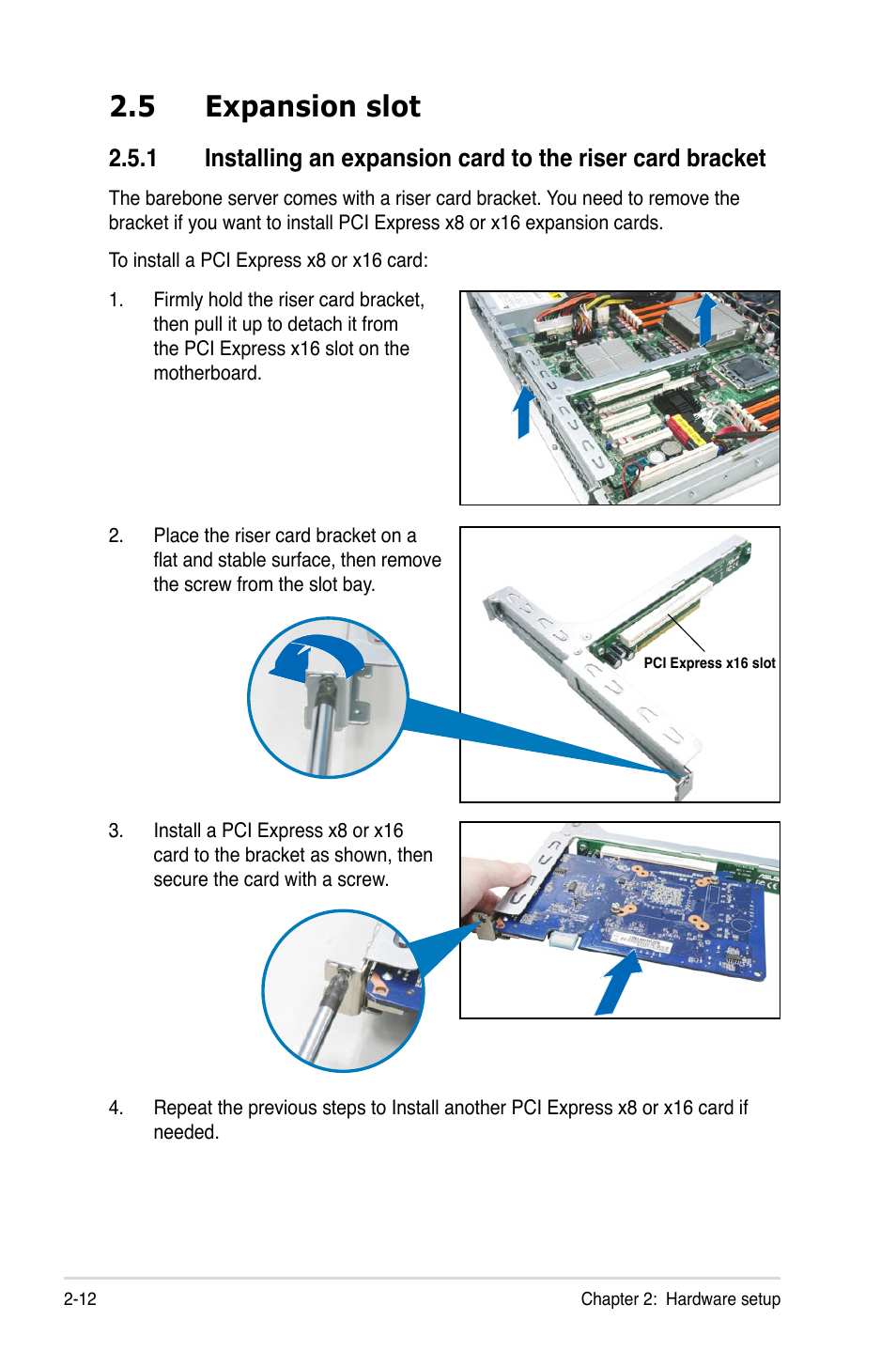 5 expansion slot, Expansion slot -12 2.5.1 | Asus RS500-E6/PS4 User Manual | Page 30 / 144
