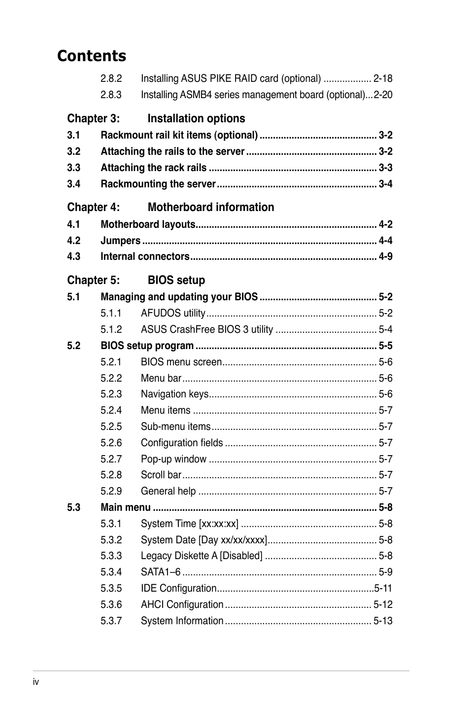 Asus RS500-E6/PS4 User Manual | Page 4 / 144