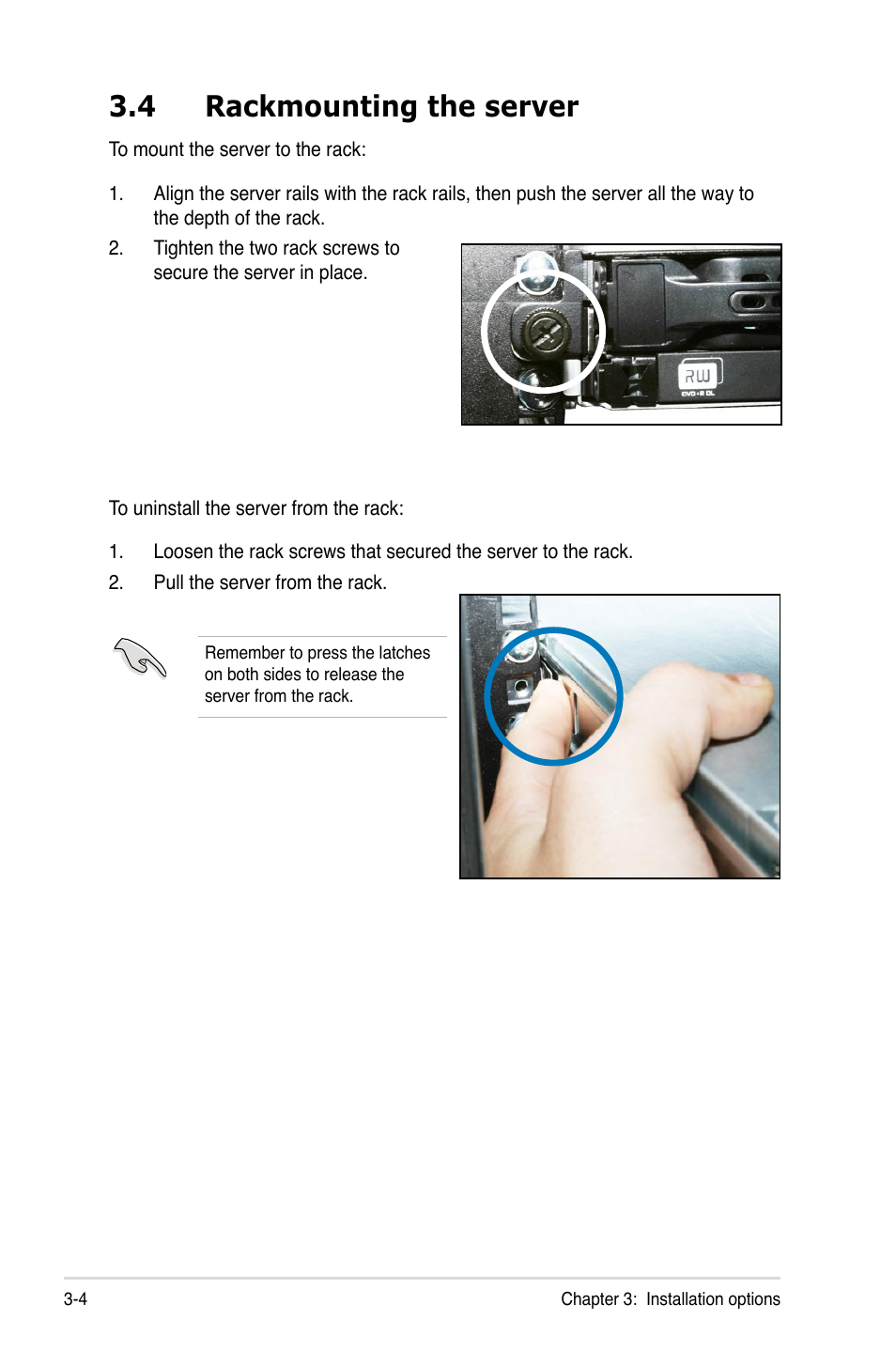 4 rackmounting the server, Rackmounting the server -4 | Asus RS500-E6/PS4 User Manual | Page 42 / 144