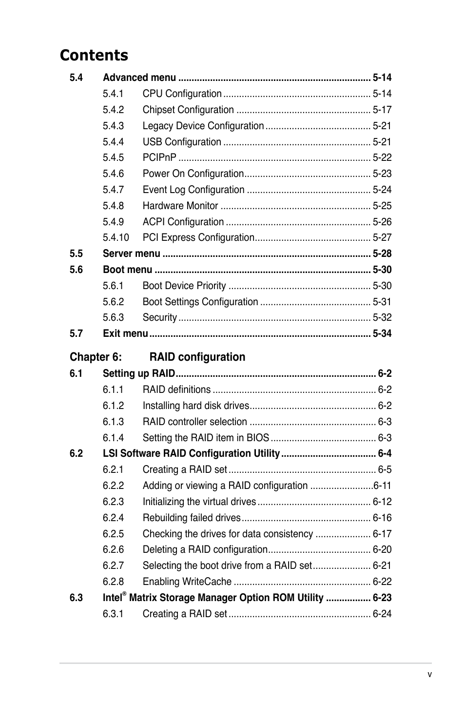 Asus RS500-E6/PS4 User Manual | Page 5 / 144