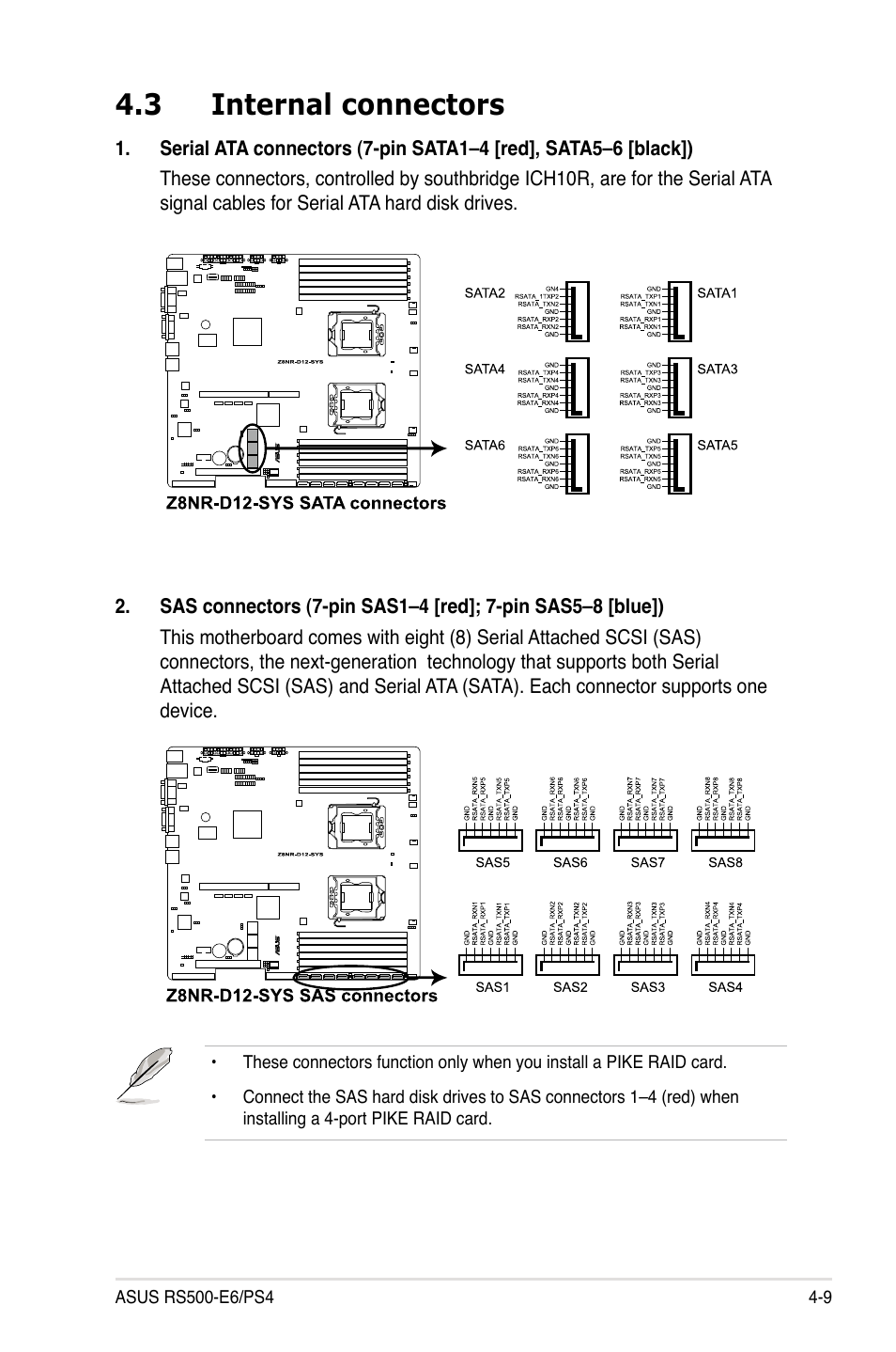 3 internal connectors, Internal connectors -9 | Asus RS500-E6/PS4 User Manual | Page 51 / 144