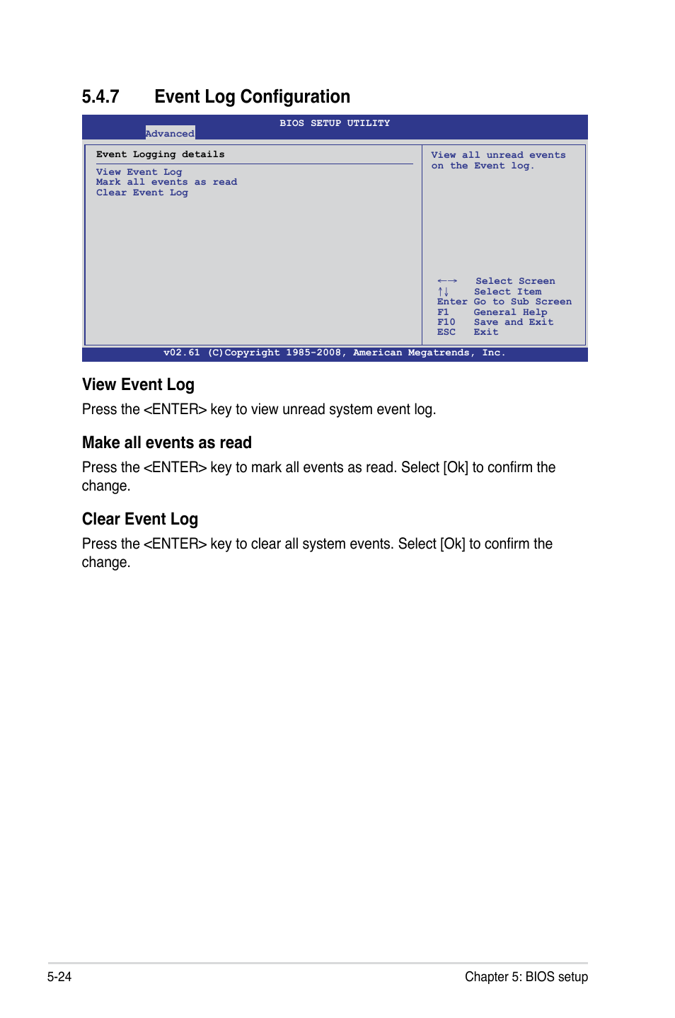 7 event log configuration, Event log configuration -24, View event log | Make all events as read, Clear event log | Asus RS500-E6/PS4 User Manual | Page 82 / 144