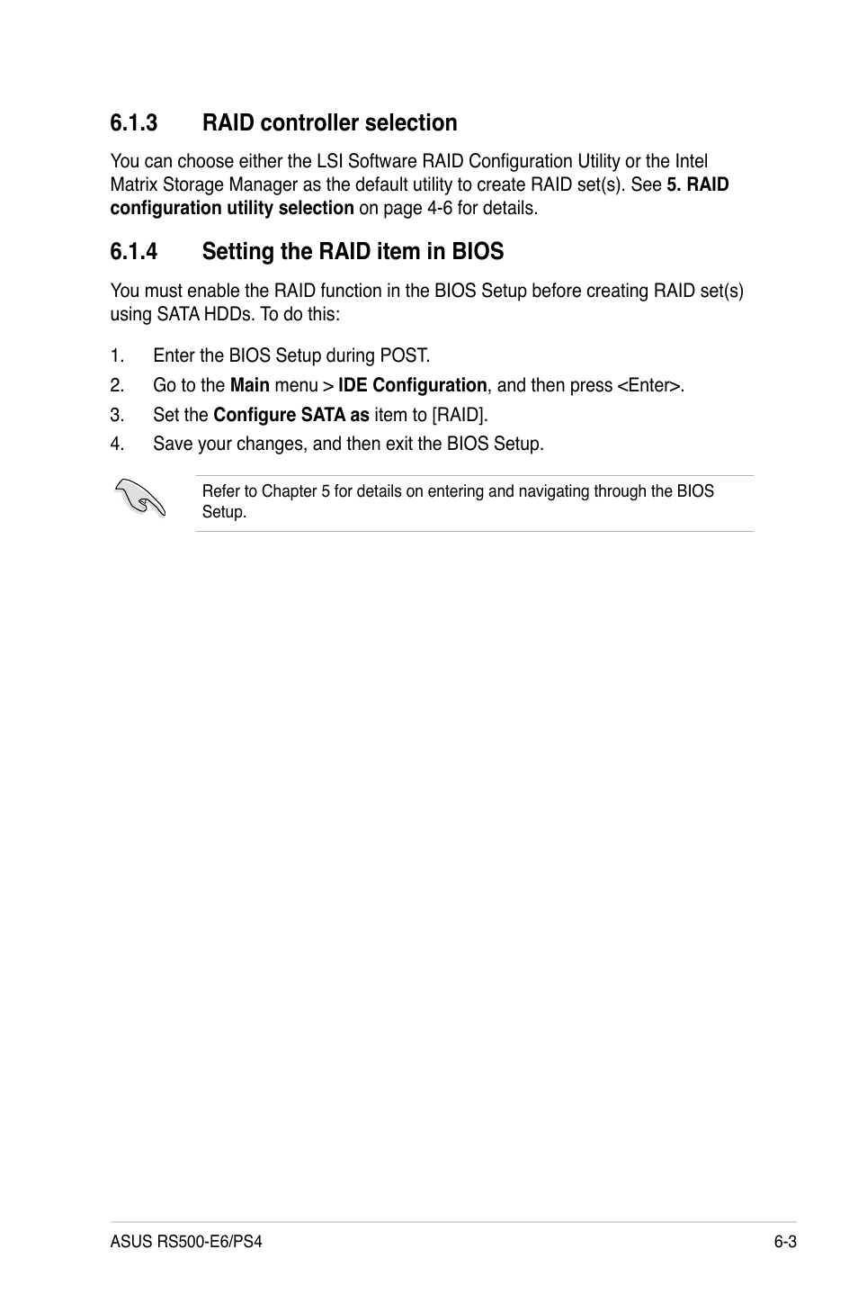 3 raid controller selection, 4 setting the raid item in bios, Raid controller selection -3 | Setting the raid item in bios -3 | Asus RS500-E6/PS4 User Manual | Page 95 / 144