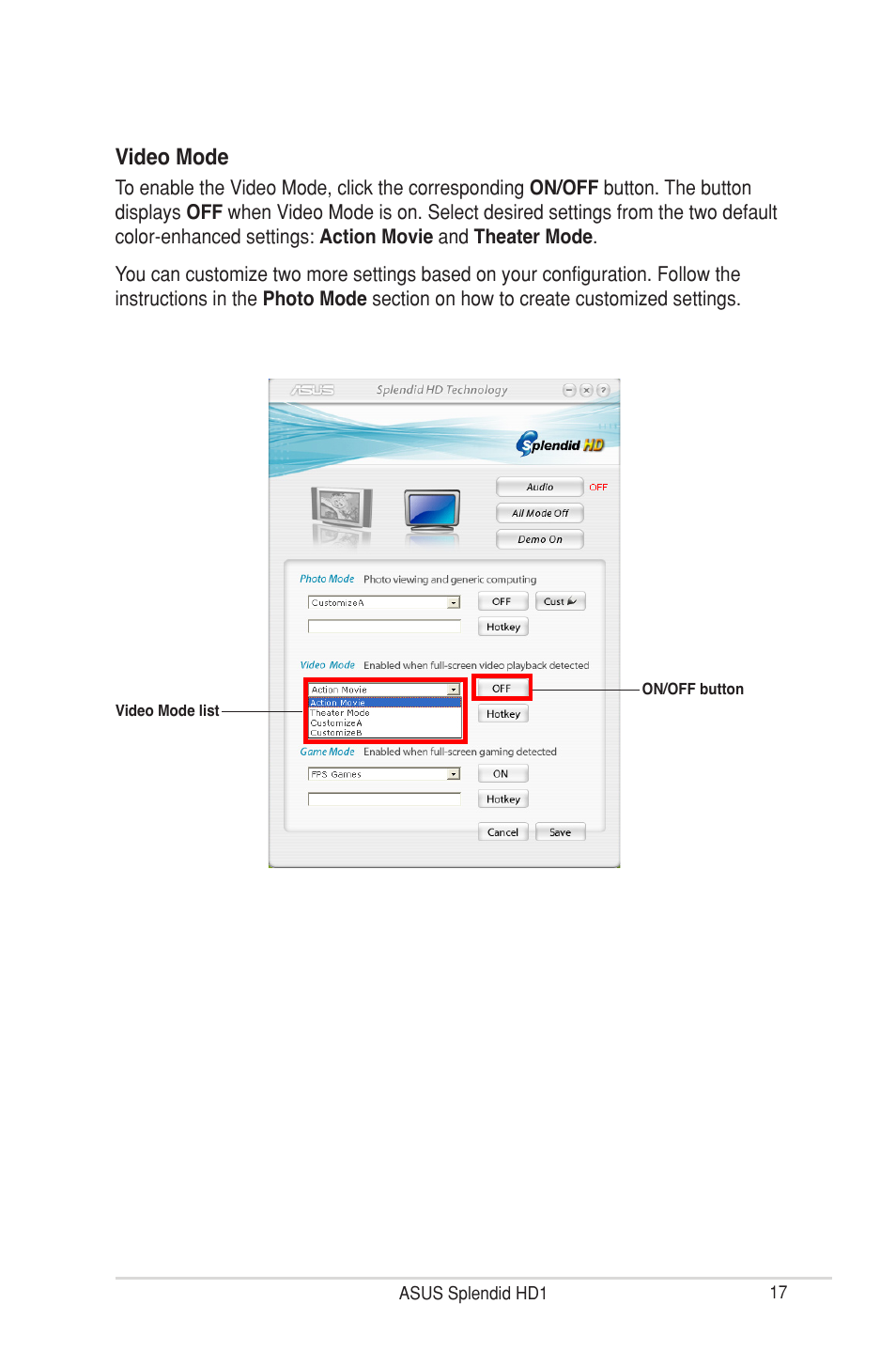 Video mode | Asus MA3850 Series User Manual | Page 23 / 36