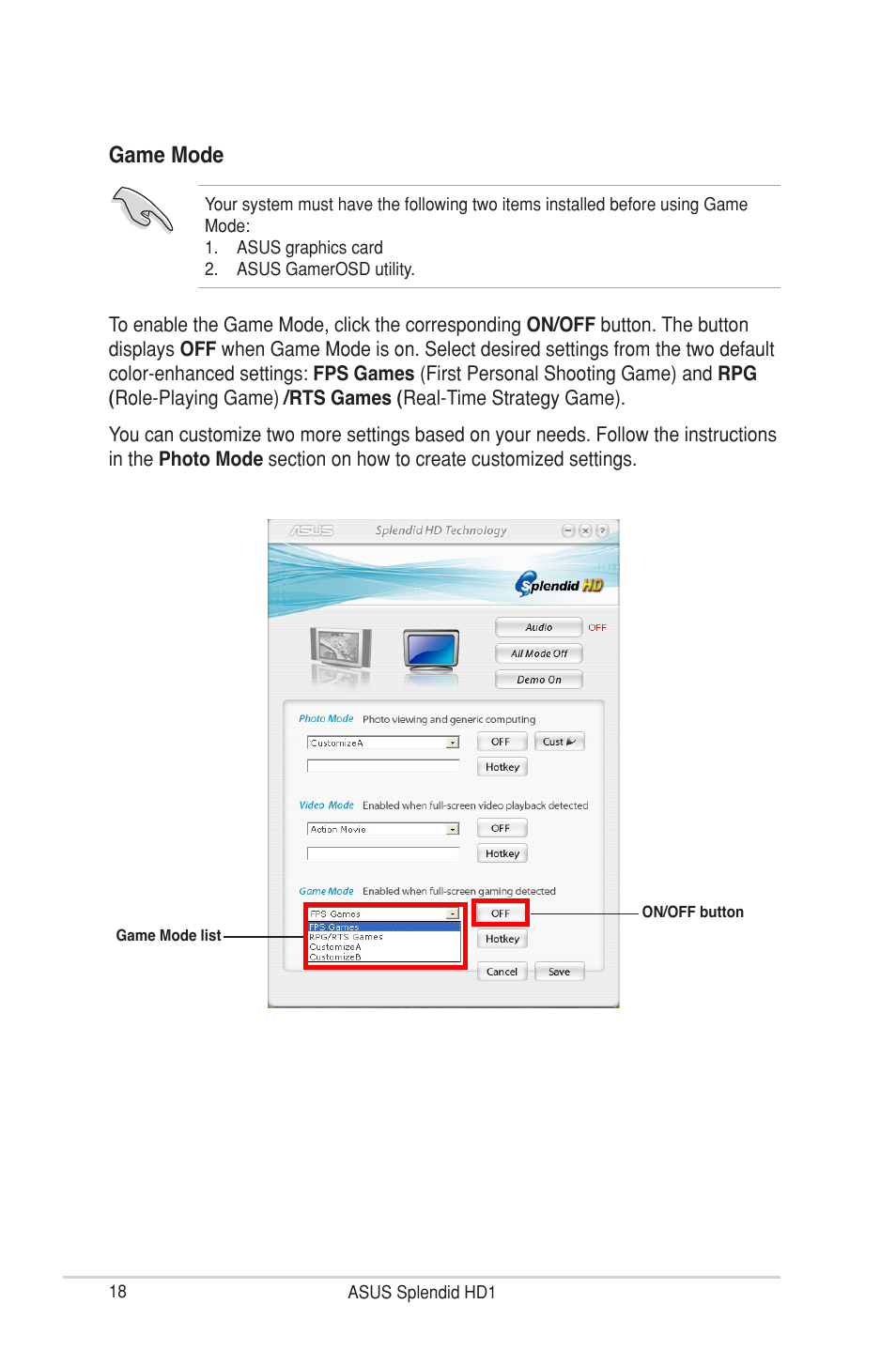 Game mode | Asus MA3850 Series User Manual | Page 24 / 36