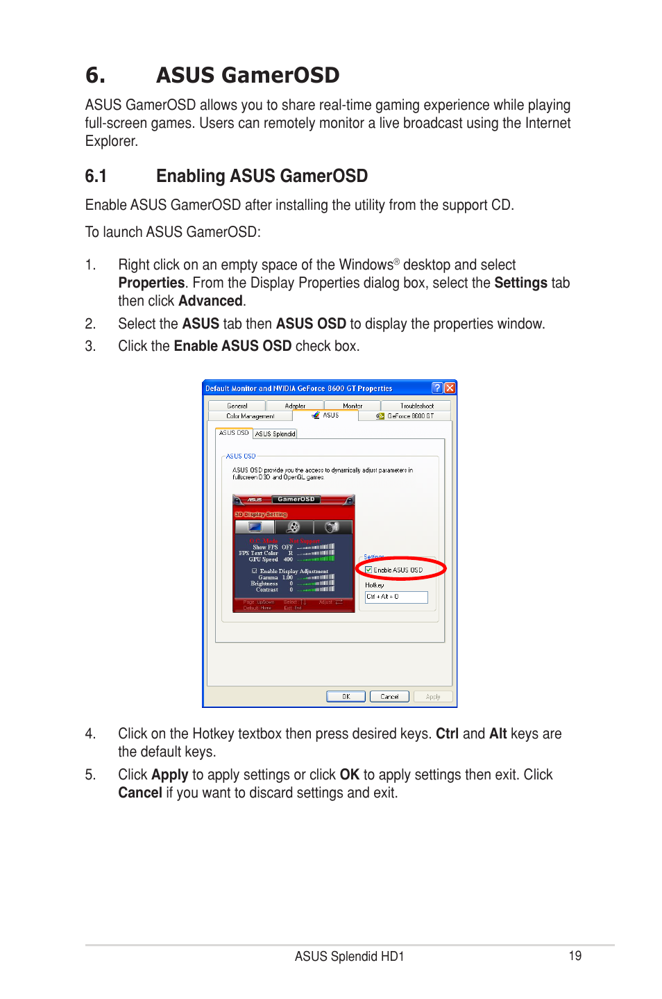 Asus gamerosd, 1 enabling asus gamerosd, Asus gamerosd 6.1 | Enabling asus gamerosd | Asus MA3850 Series User Manual | Page 25 / 36