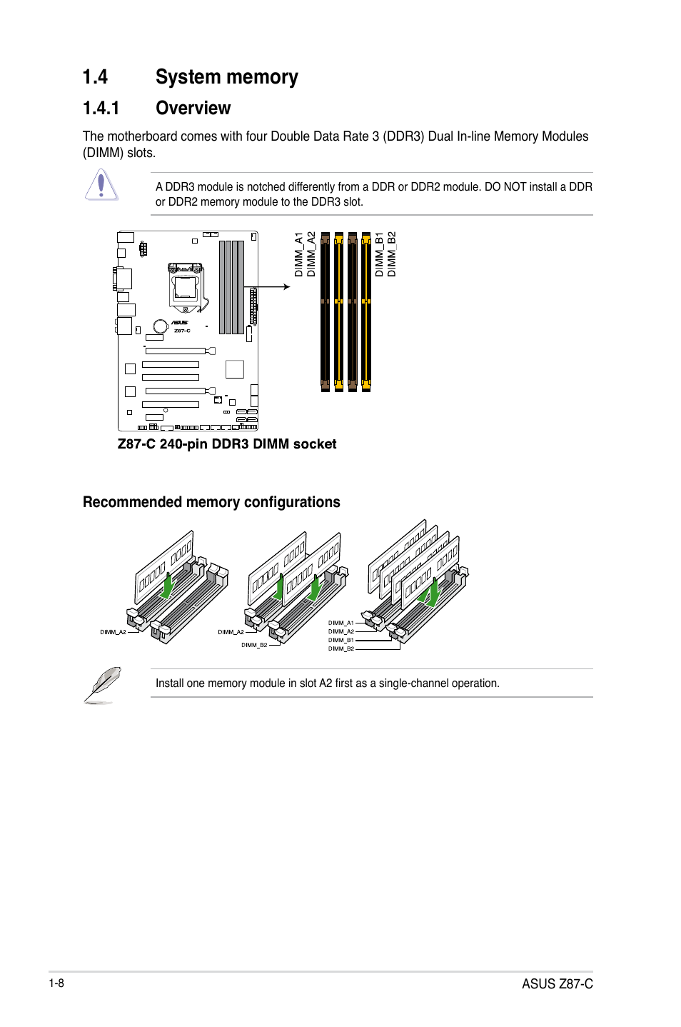 4 system memory, System memory -8, 1 overview | Asus Z87-C User Manual | Page 16 / 96
