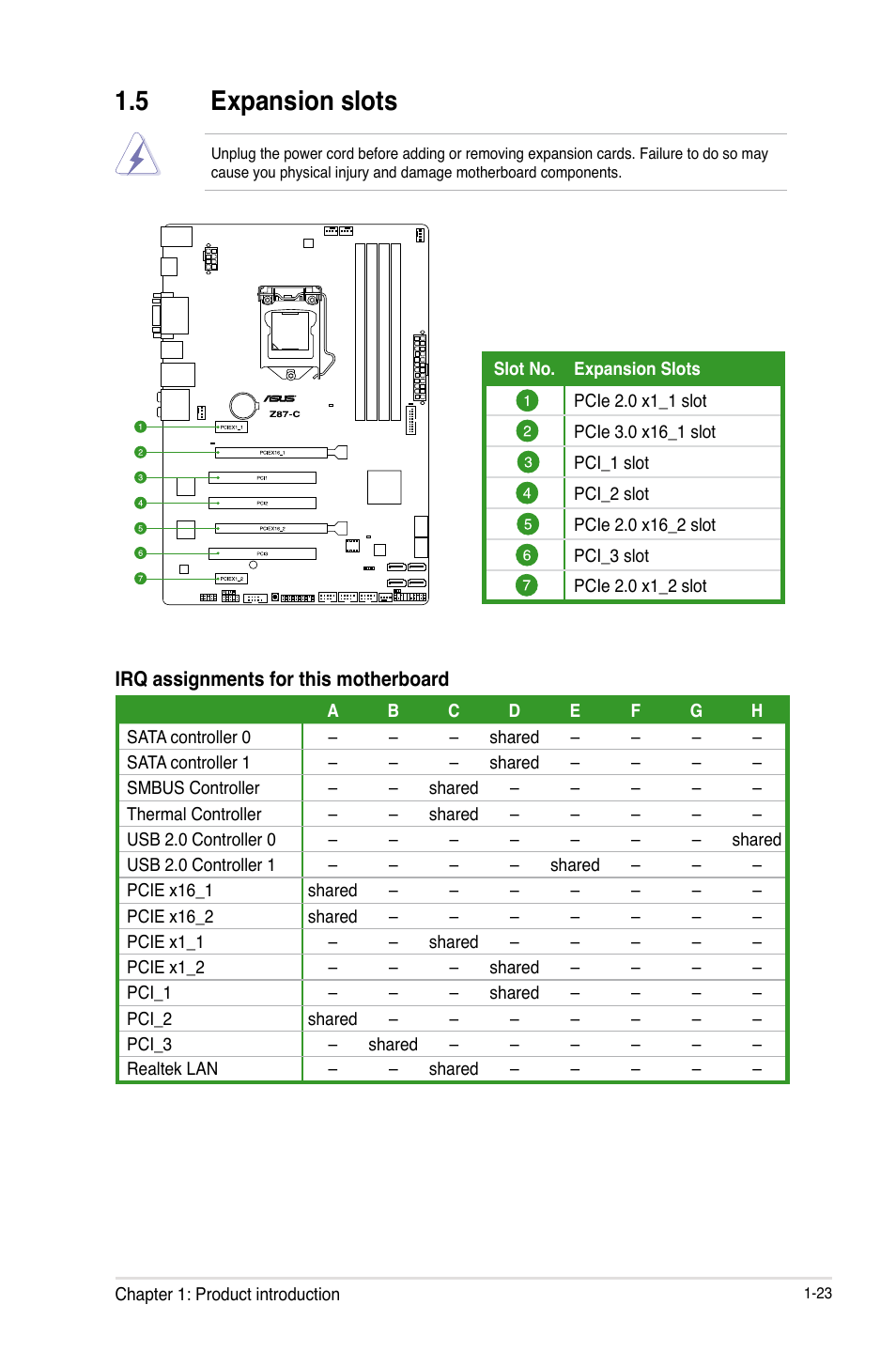 5 expansion slots, Expansion slots -23 | Asus Z87-C User Manual | Page 31 / 96
