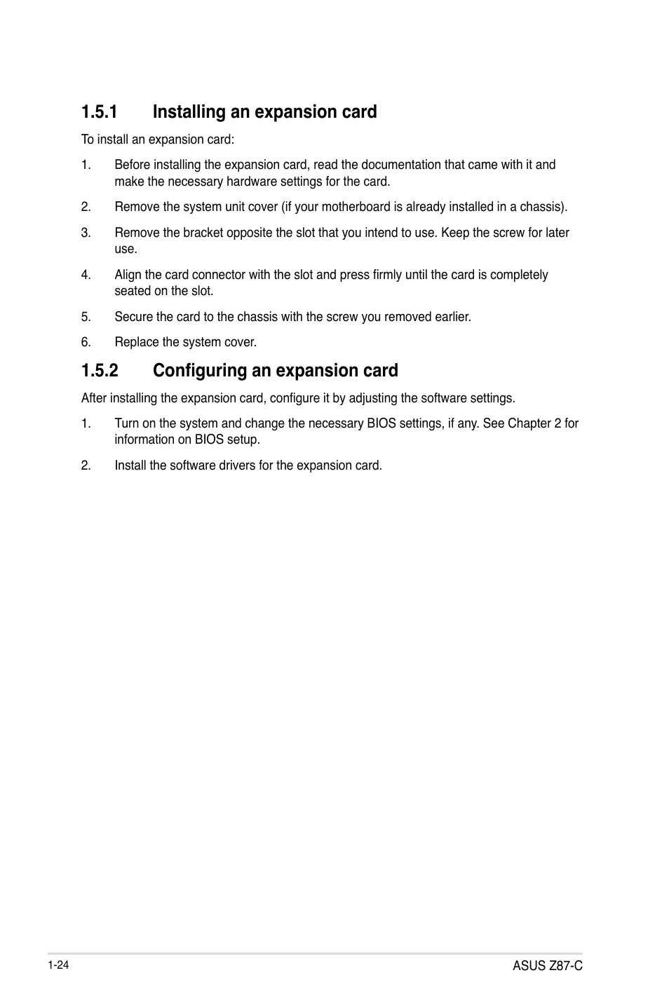 1 installing an expansion card, 2 configuring an expansion card | Asus Z87-C User Manual | Page 32 / 96