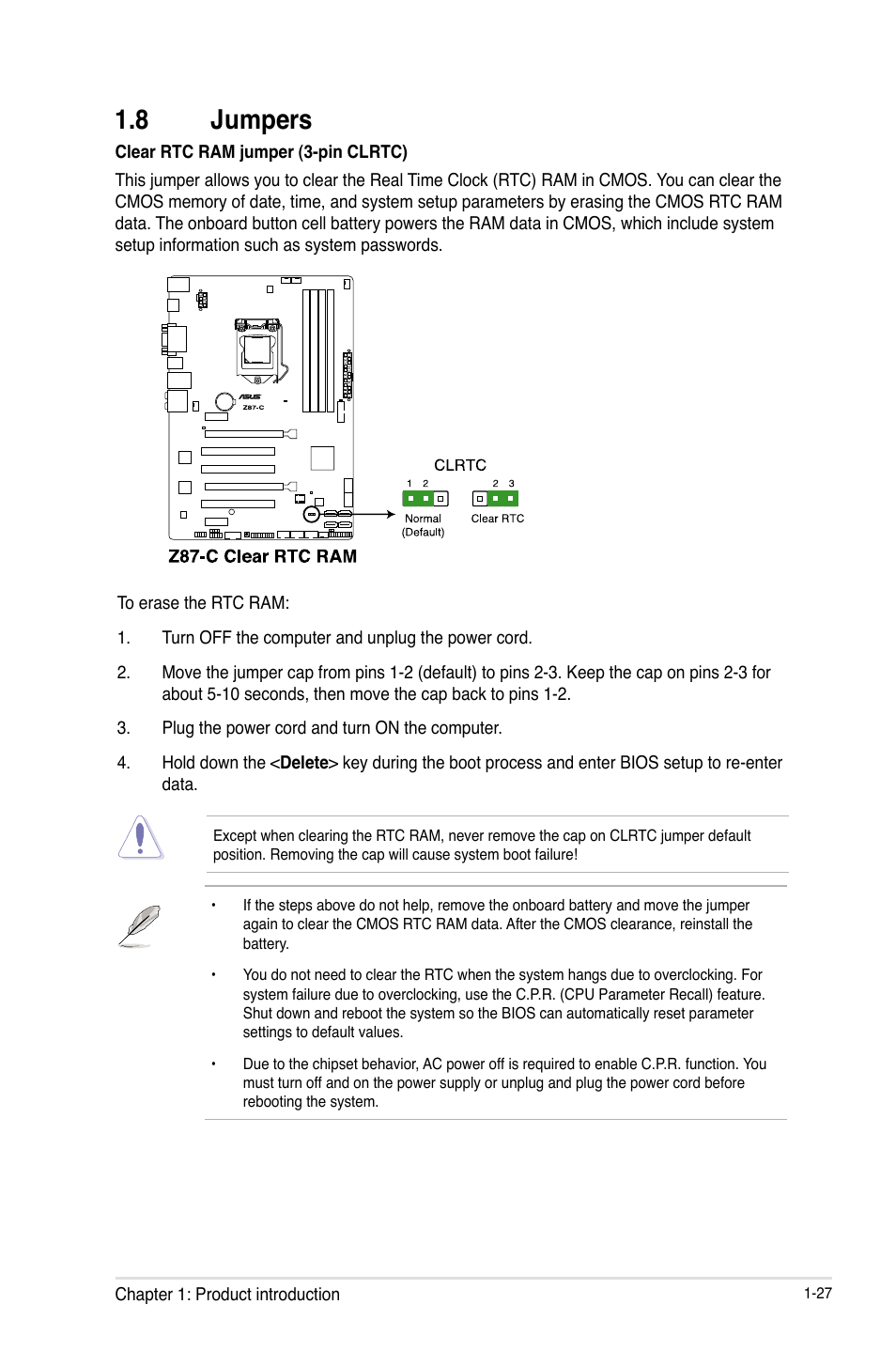 8 jumpers, Jumpers -27 | Asus Z87-C User Manual | Page 35 / 96