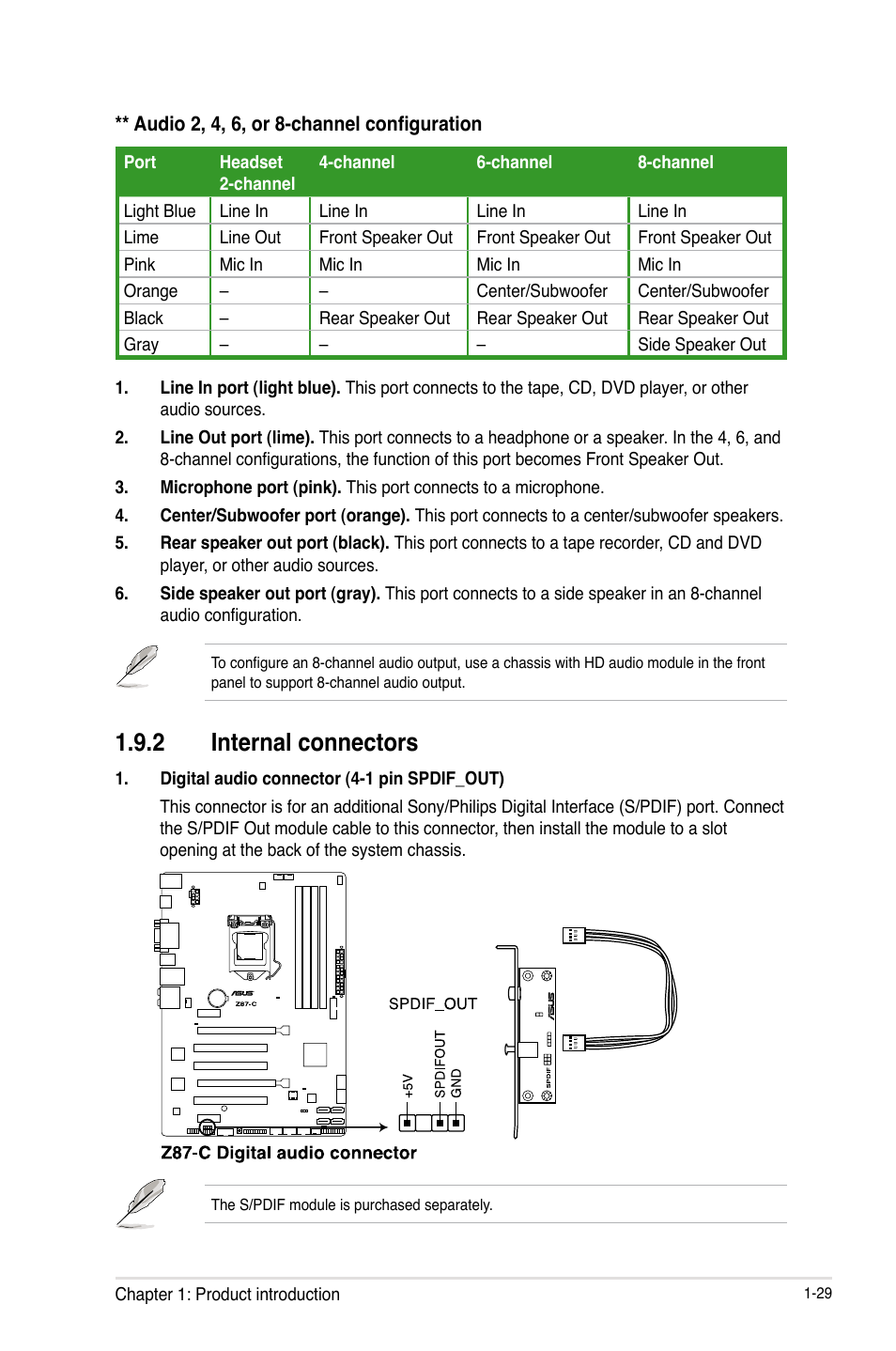 2 internal connectors | Asus Z87-C User Manual | Page 37 / 96