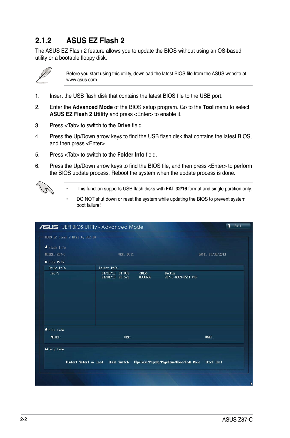 2 asus ez flash 2 | Asus Z87-C User Manual | Page 48 / 96