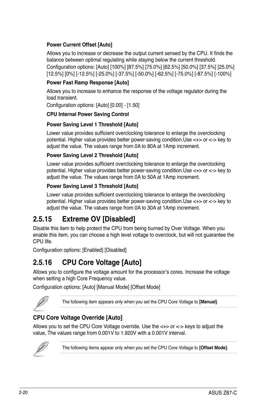 15 extreme ov [disabled, 16 cpu core voltage [auto | Asus Z87-C User Manual | Page 66 / 96
