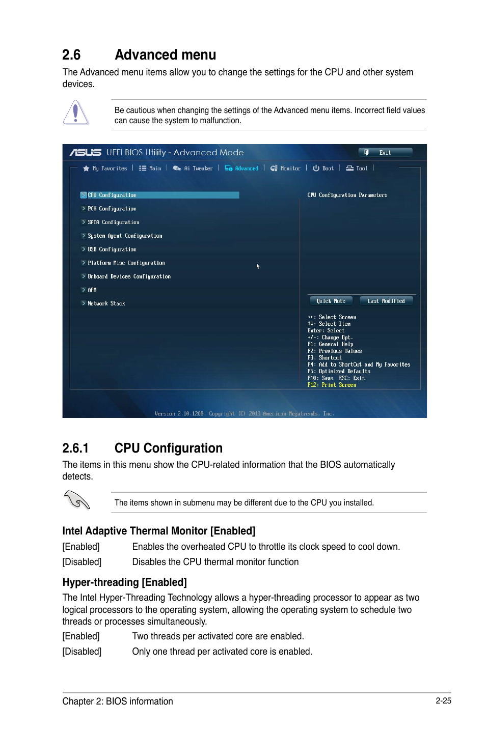 6 advanced menu, Advanced menu -25, 1 cpu configuration | Asus Z87-C User Manual | Page 71 / 96