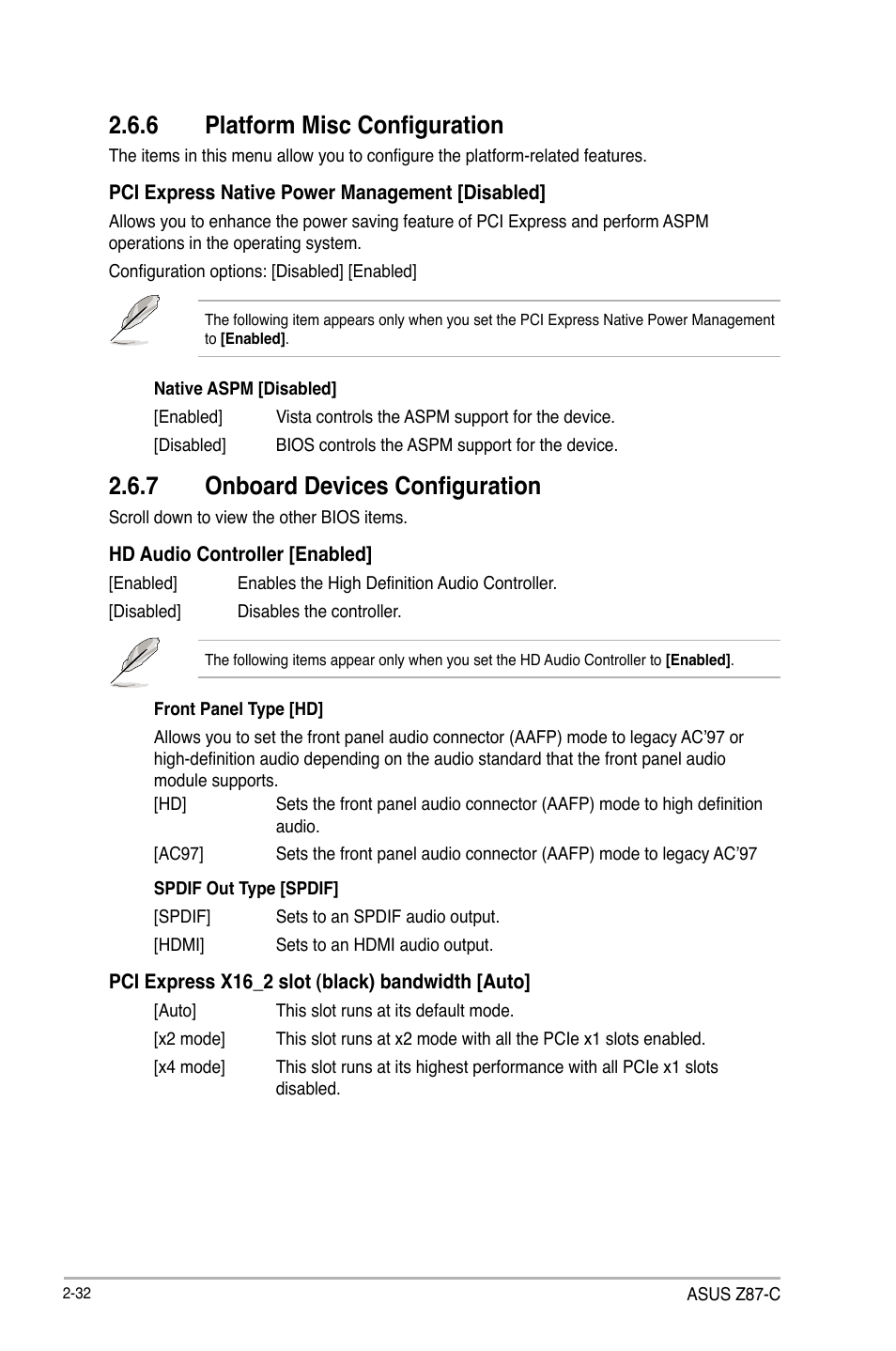 6 platform misc configuration, 7 onboard devices configuration | Asus Z87-C User Manual | Page 78 / 96
