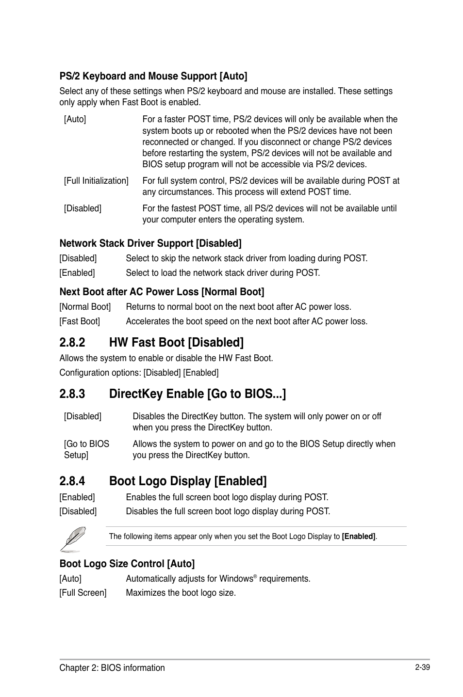 2 hw fast boot [disabled, 3 directkey enable [go to bios, 4 boot logo display [enabled | Asus Z87-C User Manual | Page 85 / 96