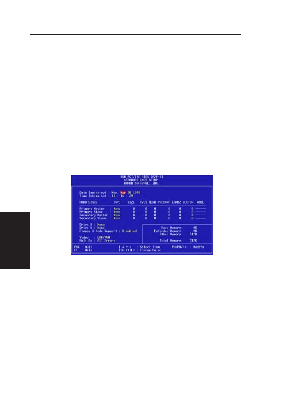 Iv. bios software, Standard cmos setup | Asus P2E-B User Manual | Page 38 / 64