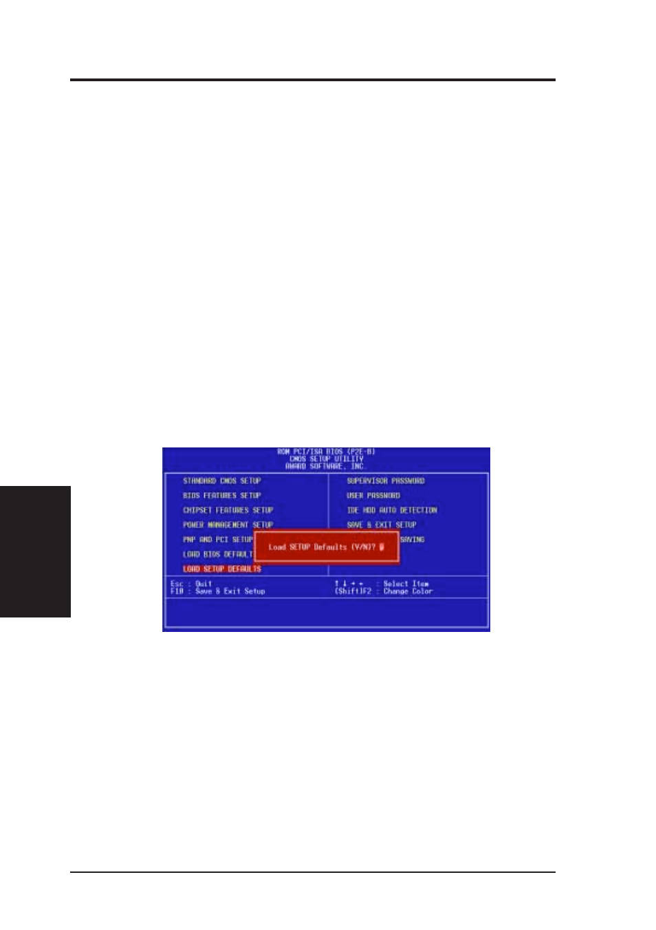 Iv. bios software, Load bios defaults, Load setup defaults | Asus P2E-B User Manual | Page 52 / 64