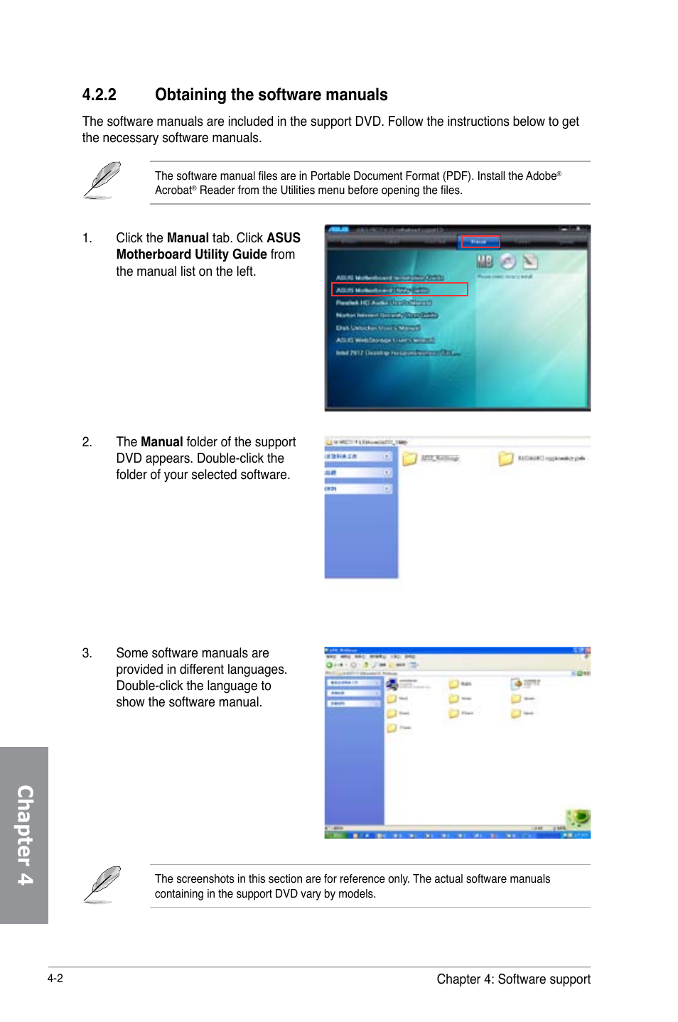 2 obtaining the software manuals, Obtaining the software manuals -2, Chapter 4 | Asus P8Z77-V LE User Manual | Page 106 / 156