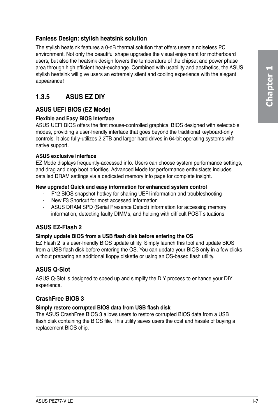 5 asus ez diy, Asus ez diy -7, Chapter 1 | Asus P8Z77-V LE User Manual | Page 19 / 156