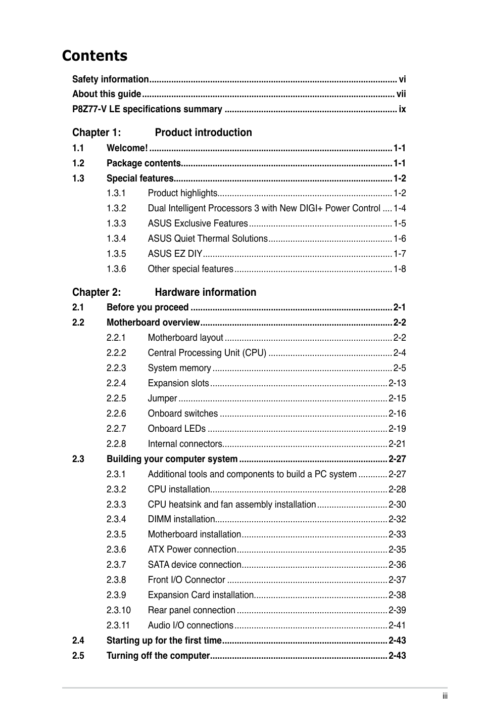 Asus P8Z77-V LE User Manual | Page 3 / 156