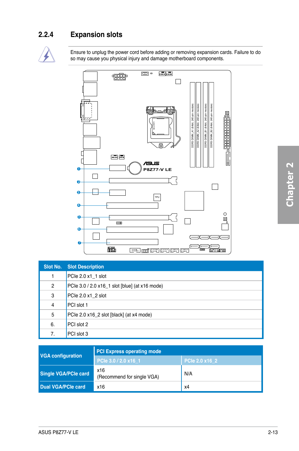 4 expansion slots, Expansion slots -13, Chapter 2 | Asus P8Z77-V LE User Manual | Page 33 / 156