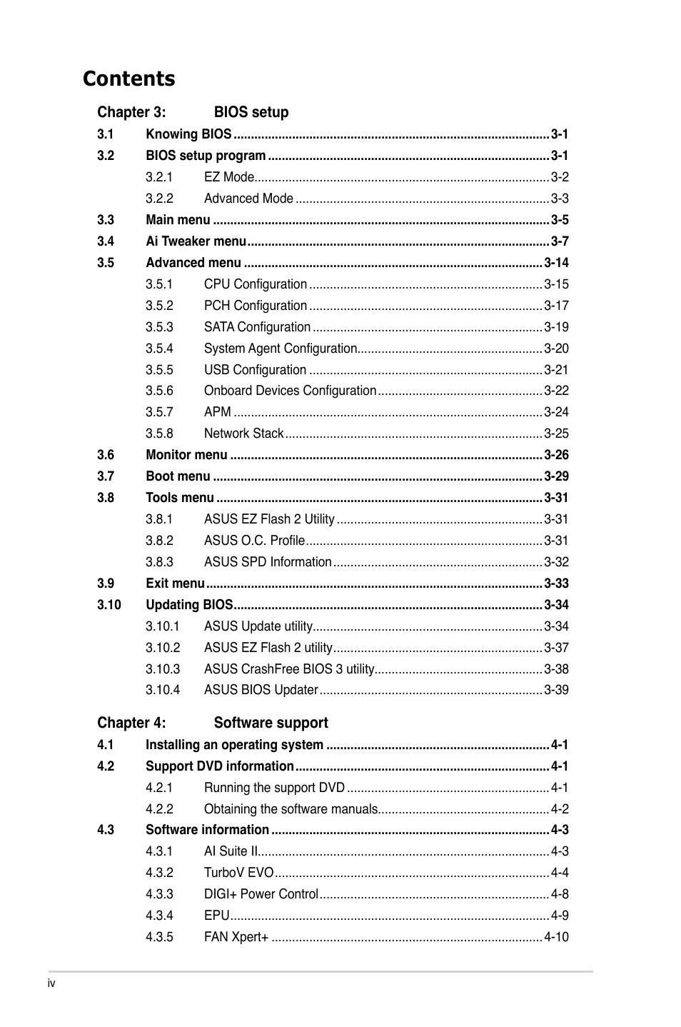 Asus P8Z77-V LE User Manual | Page 4 / 156