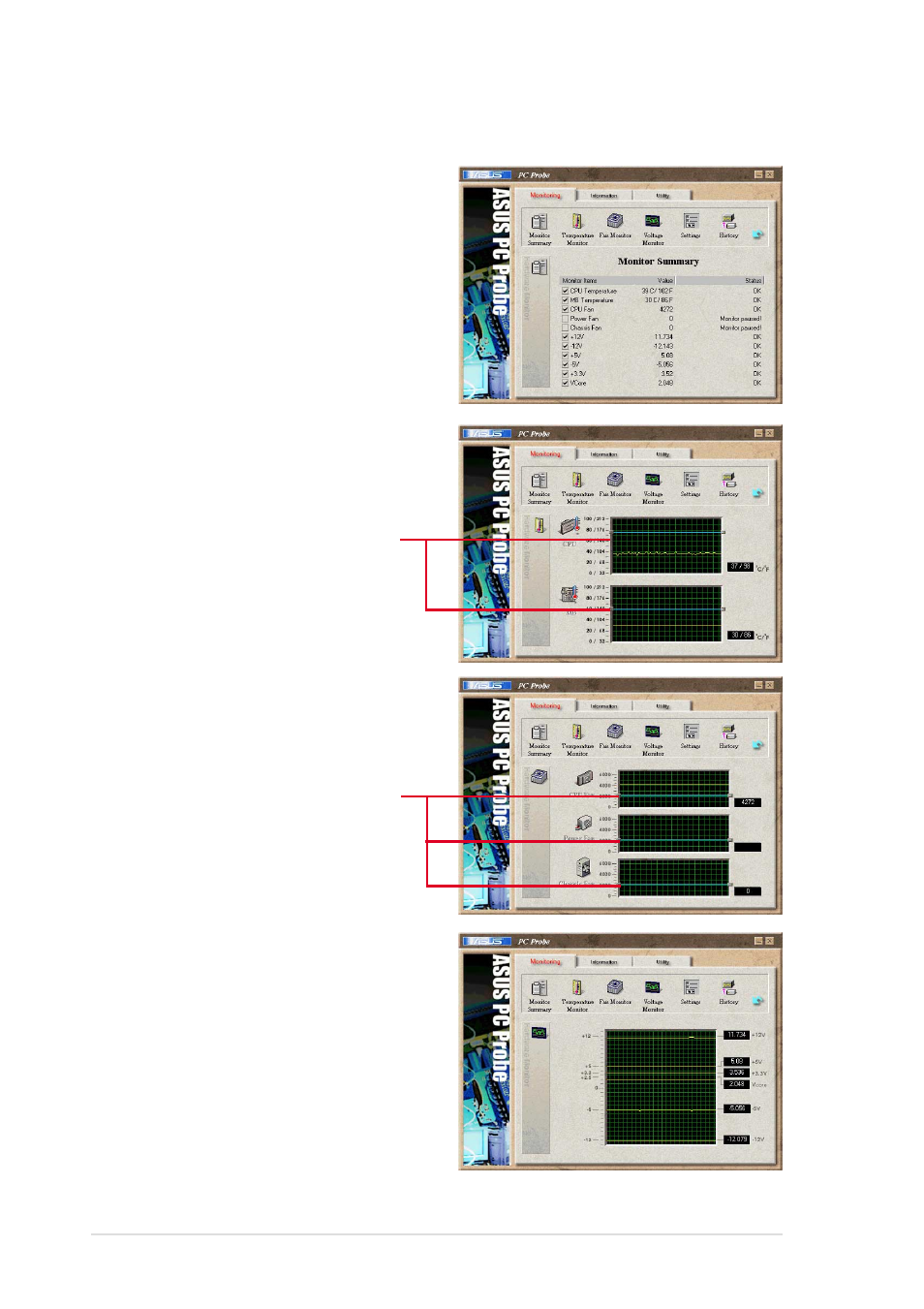 Using asus pc probe monitoring | Asus A7V8X User Manual | Page 114 / 132