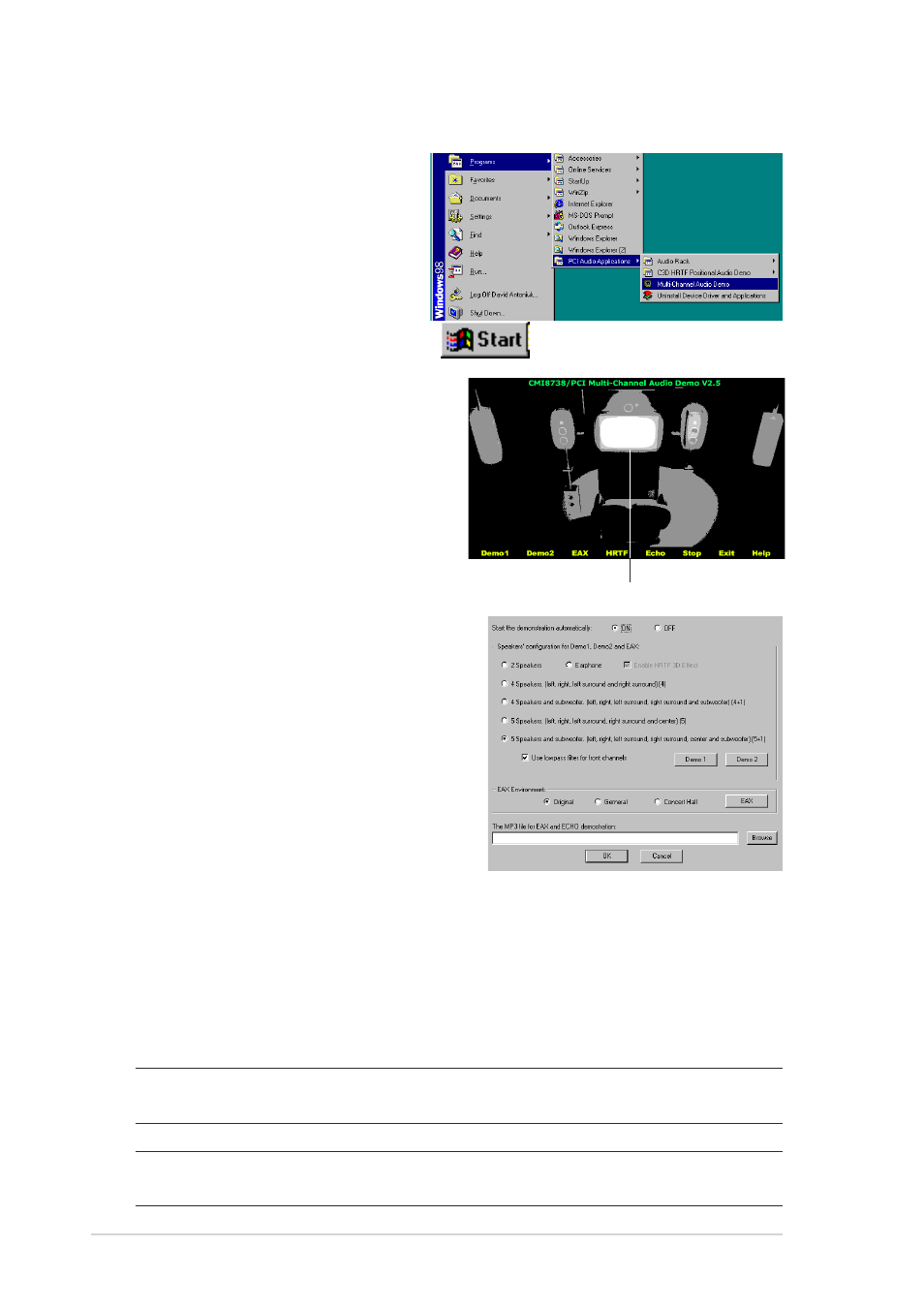 Running the c-media audio demo program, Connector settings and functions | Asus A7V8X User Manual | Page 126 / 132