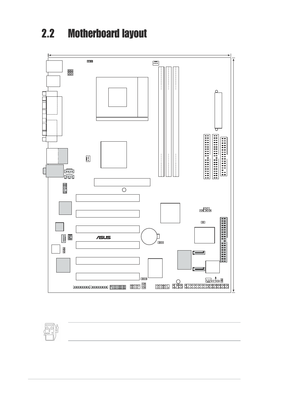 2 motherboard layout, 2 chapter 2: hardware information, Via kt400 | Pci1, Super i/o, Chipset socket 462, 5cm (9.6in), A7v8x, 5cm (12.0in) | Asus A7V8X User Manual | Page 28 / 132