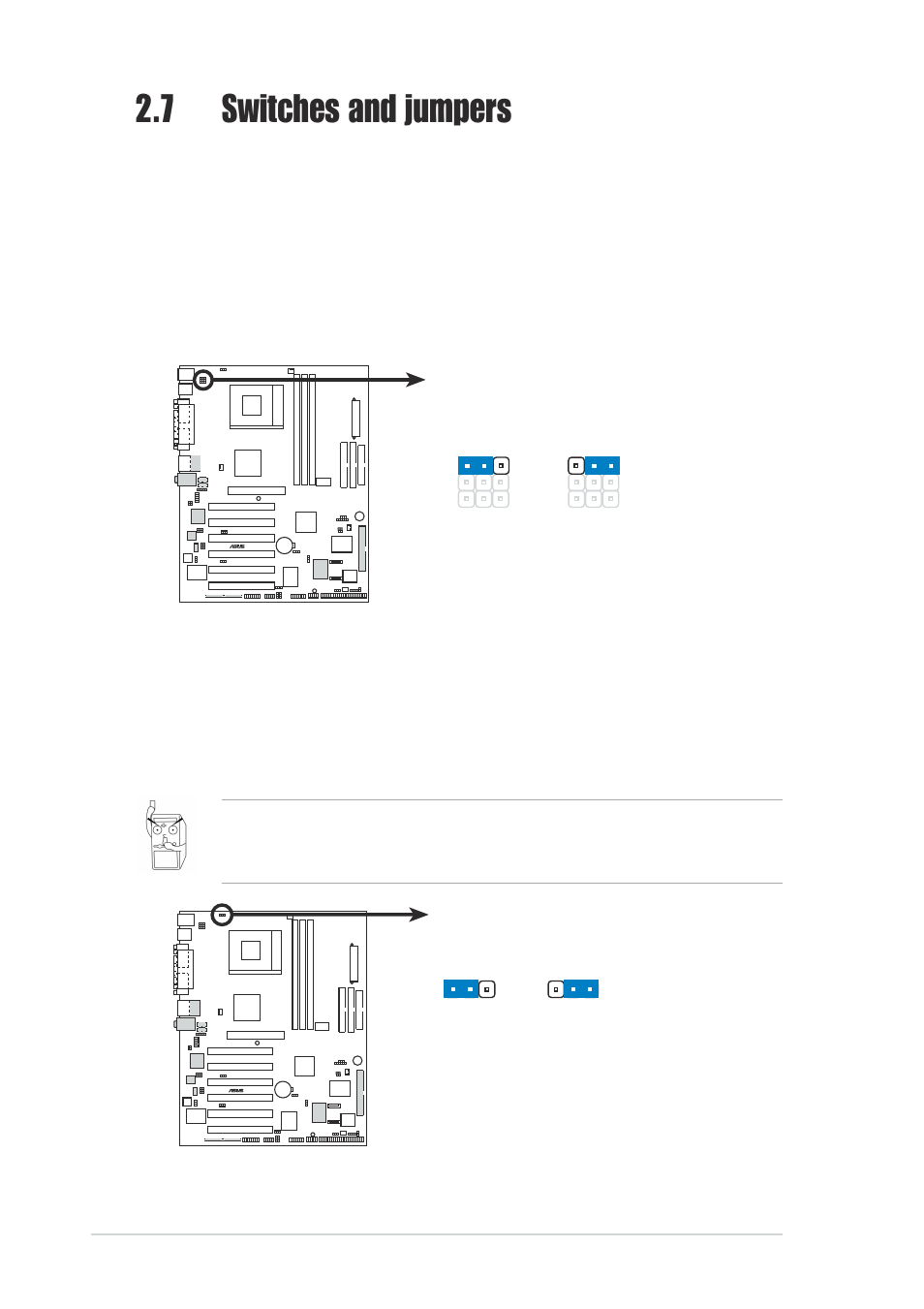 7 switches and jumpers, 14 chapter 2: hardware information, Through the bios setup | Asus A7V8X User Manual | Page 40 / 132