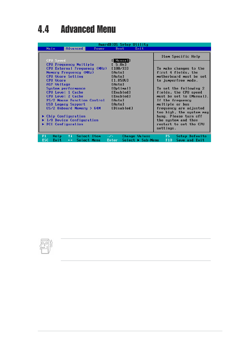 4 advanced menu | Asus A7V8X User Manual | Page 81 / 132