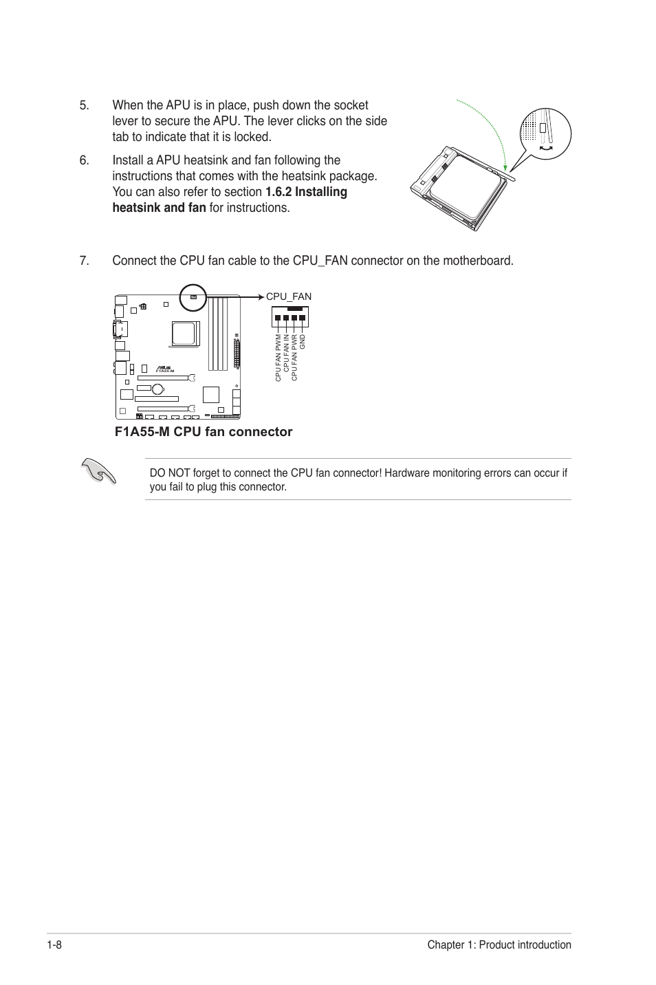 F1a55-m cpu fan connector | Asus F1A55-M User Manual | Page 20 / 70