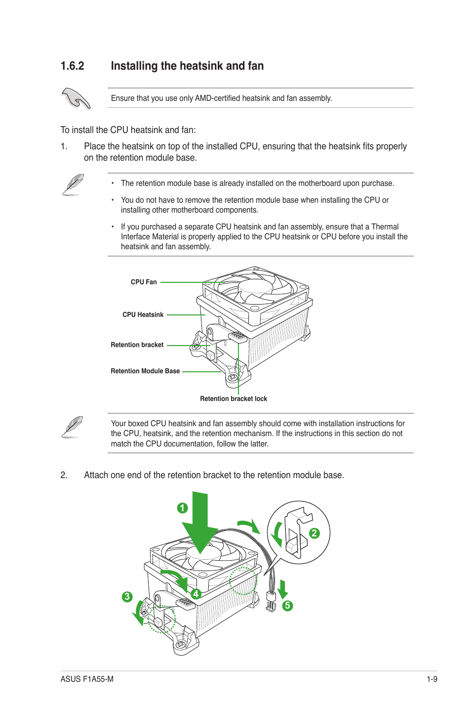 2 installing the heatsink and fan, Installing the heatsink and fan -9 | Asus F1A55-M User Manual | Page 21 / 70